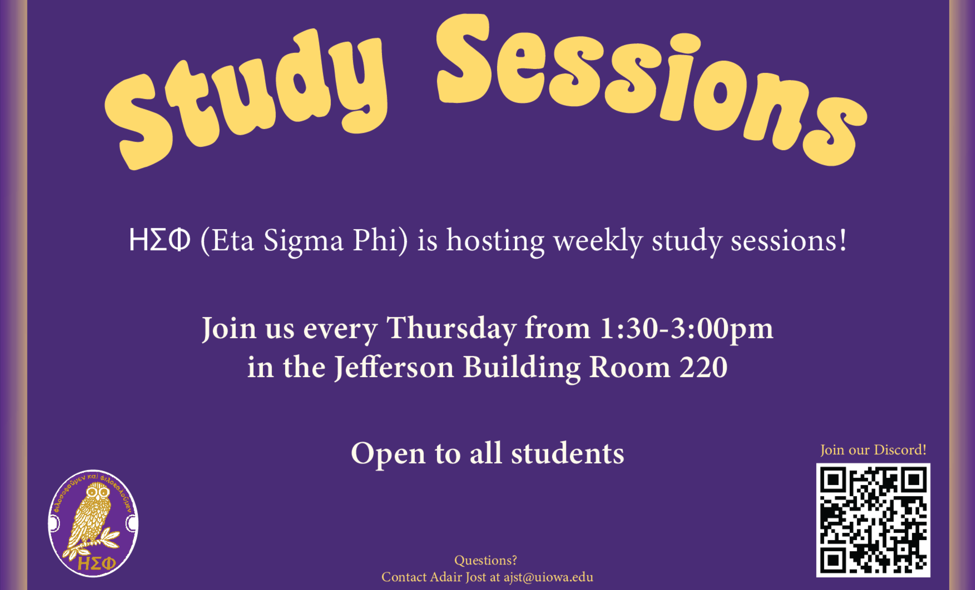 sign advertising ESP study sessions on Thursday afternoons
