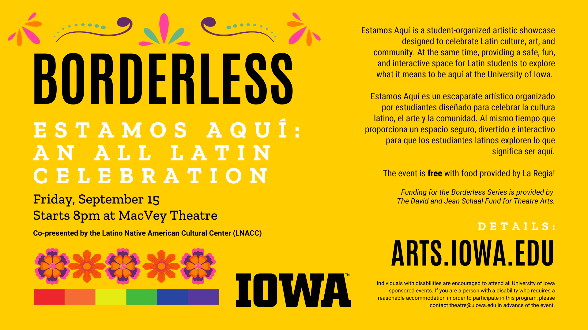 Borderless Estamos Aqui: An All Latin Celebration on Friday, September 15 starts at 8pm in MacVey Theatre