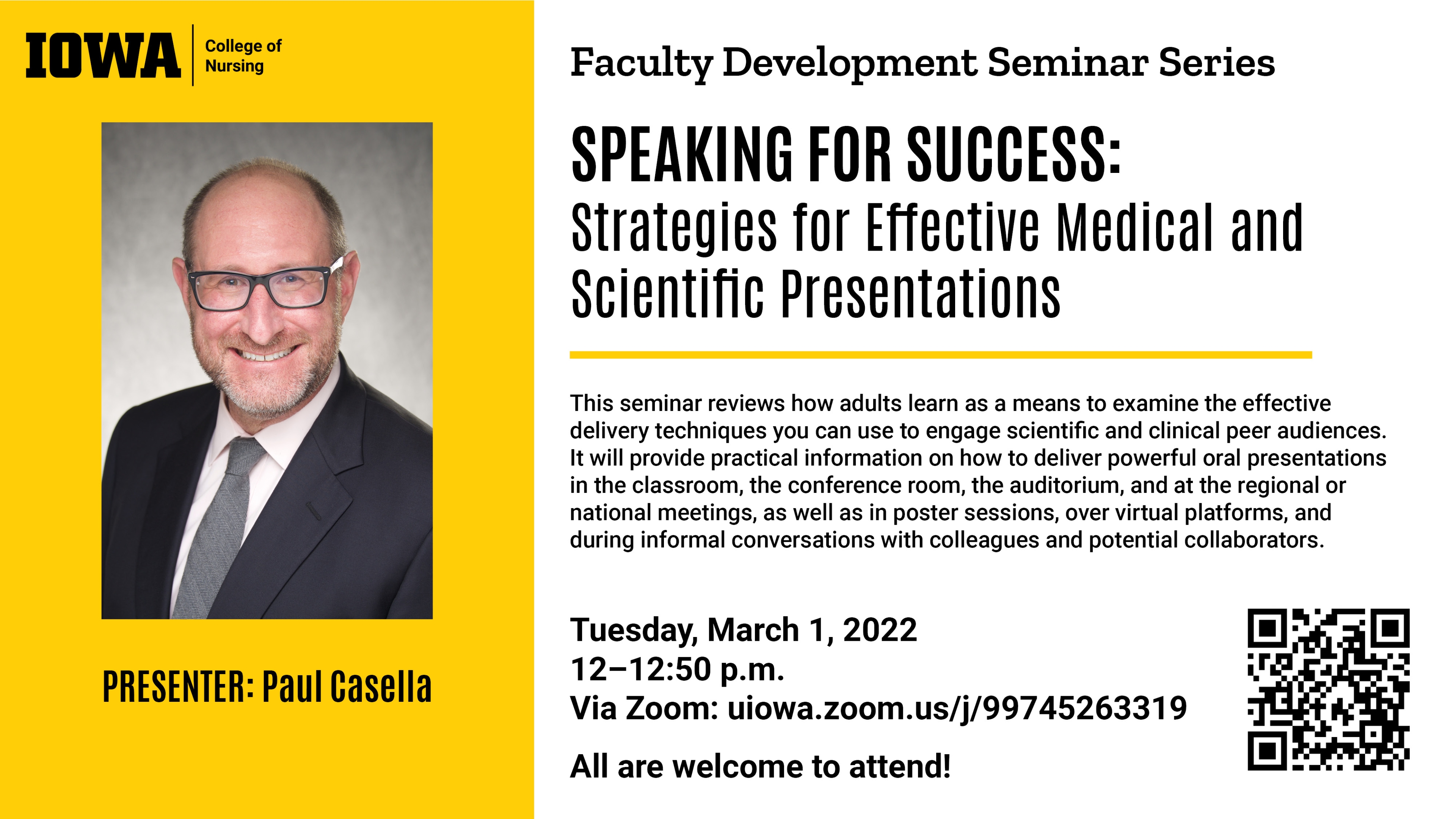 Speaking for Success Seminar, March 1 12:00 via zoom