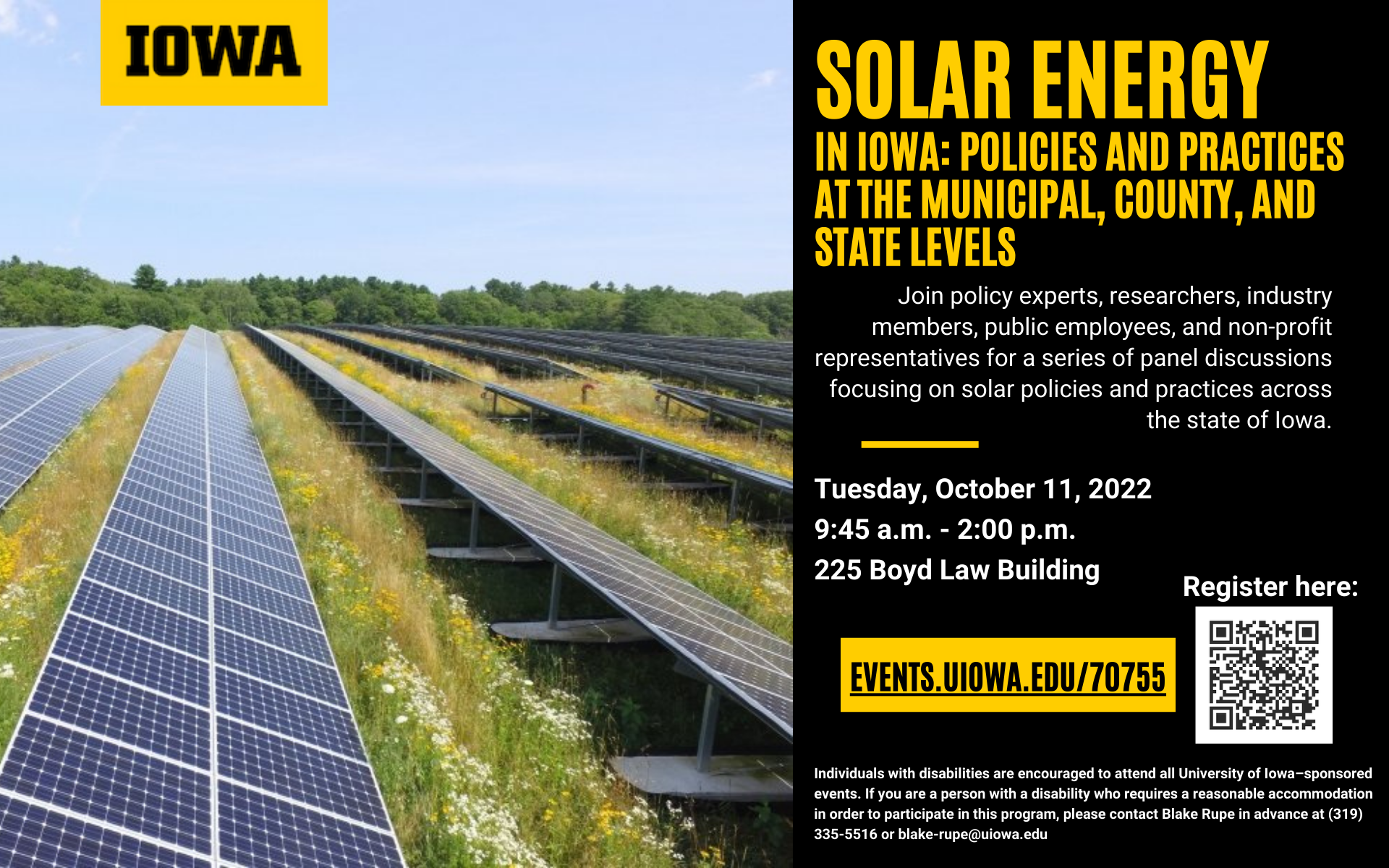 Hubbell Environmental Law Initiative’s fall event – Solar Policy in Iowa