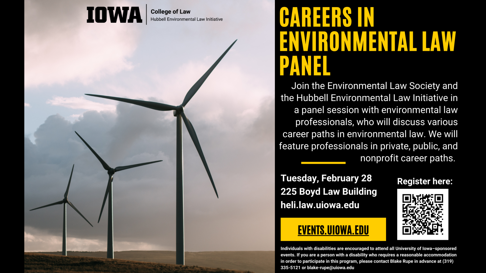 Careers in Environmental Law Panel:    Join the Environmental Law Society and the Hubbell Environmental Law Initiative in a panel session with environmental law professionals, who will discuss various career paths in environmental law. We will feature professionals in private, public, and nonprofit career paths.