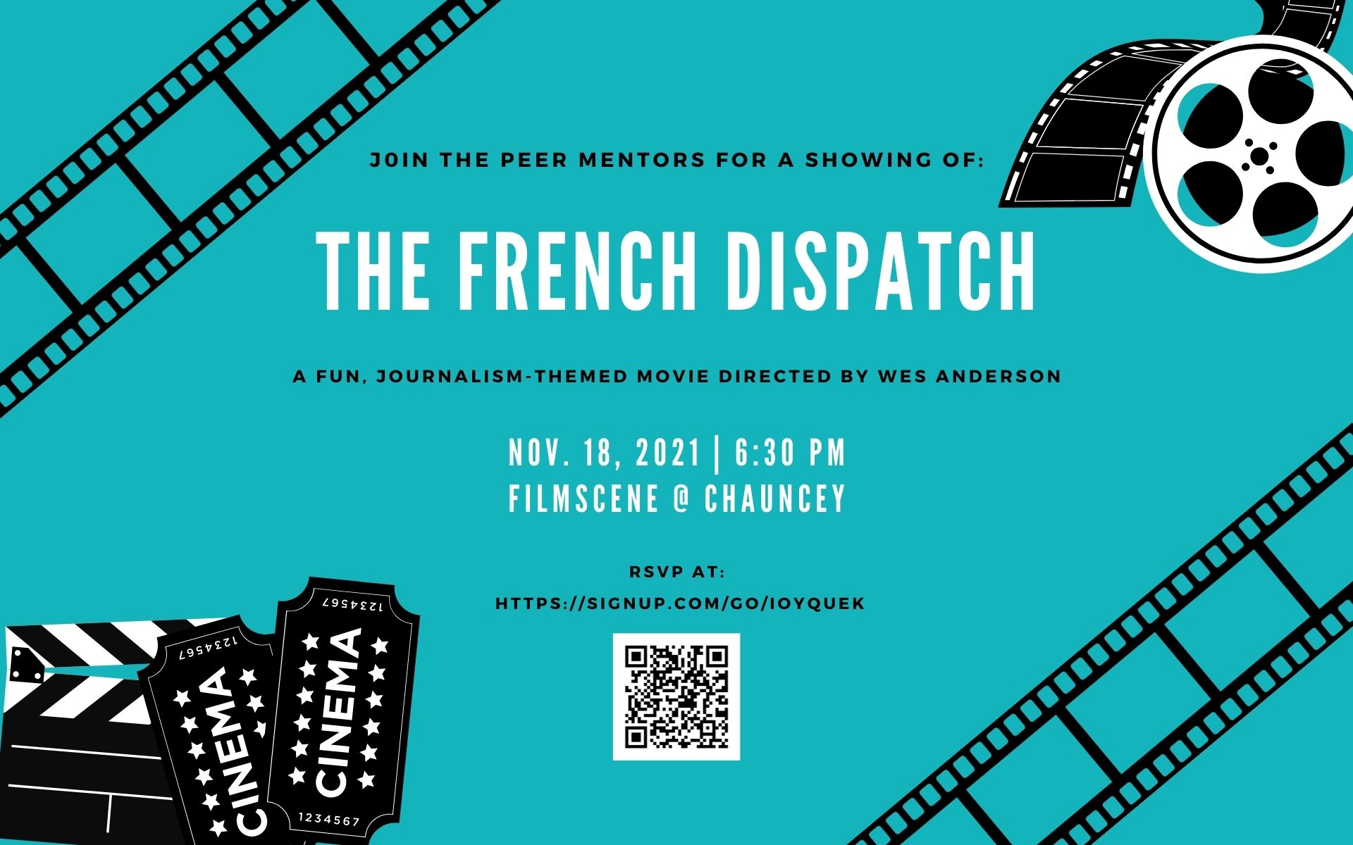 SJMC Mentors invite you to a screening of The French Dispatch at FIlmscene