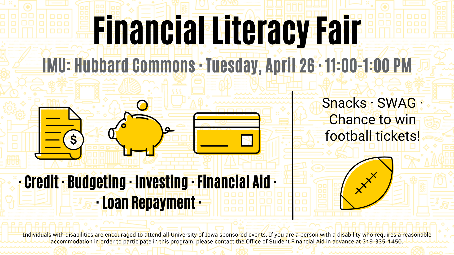 Financial Literacy Fair – IMU Hubbard Commons, April 26 at 11am to 1pm