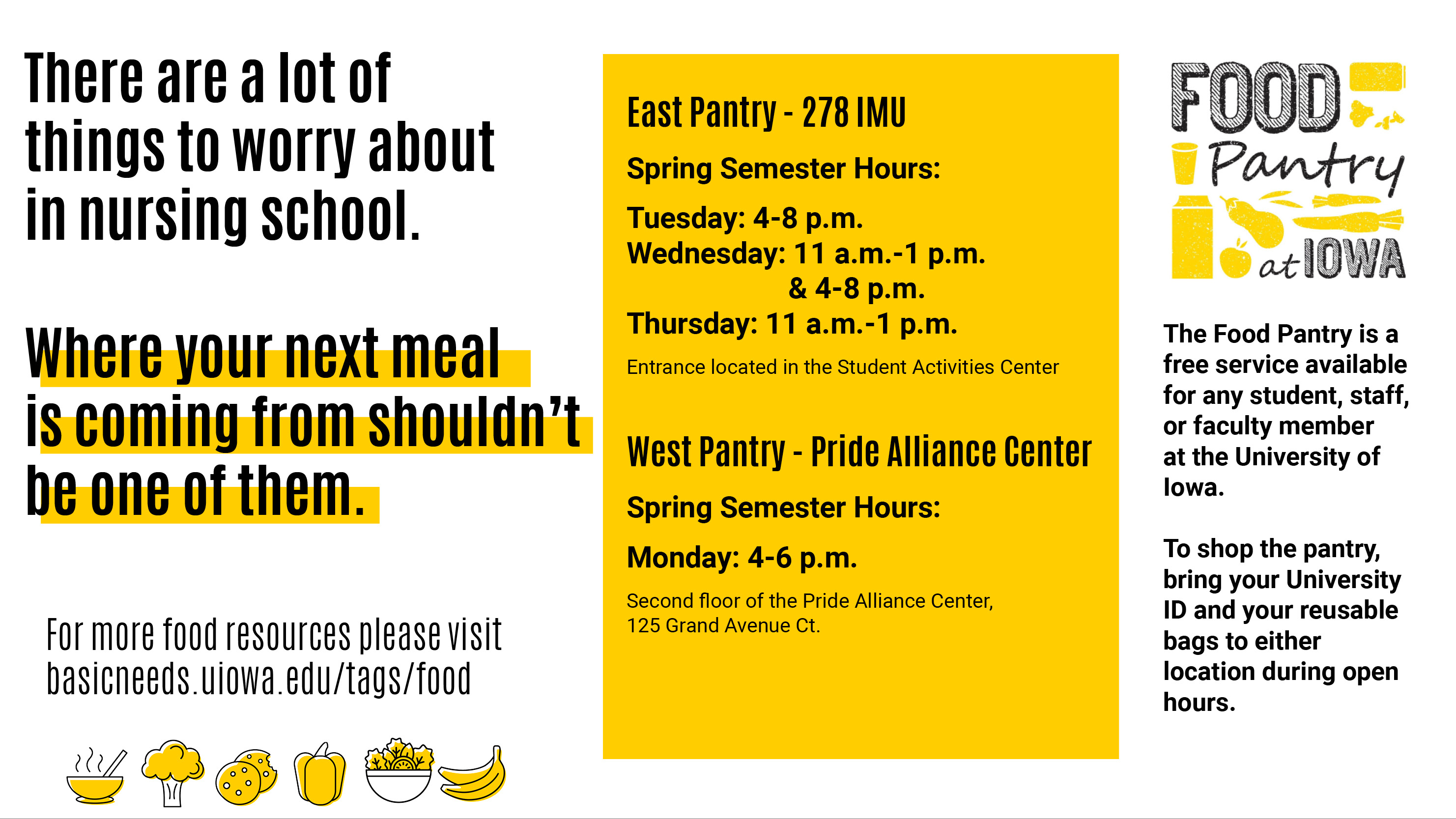 Food Pantry hours, spring 2022 - imu.uiowa.edu/food/food-pantry/