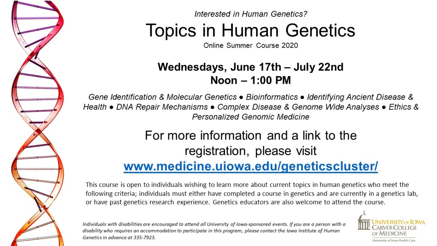 GCI Topics in Human Genetics Online Summer Webinar Series
