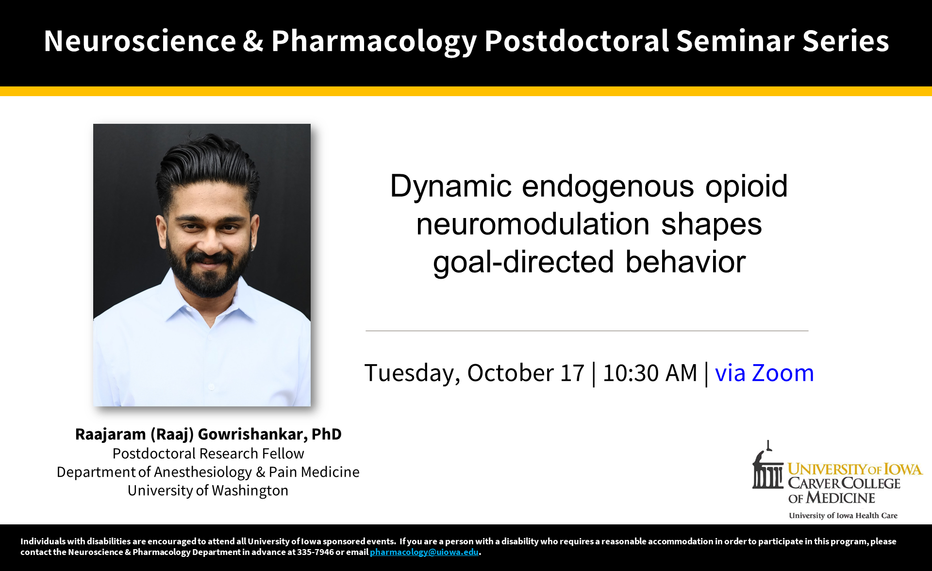 Raajaram Gowrishankar, PhD - Postdoc Seminar, 10.17.23