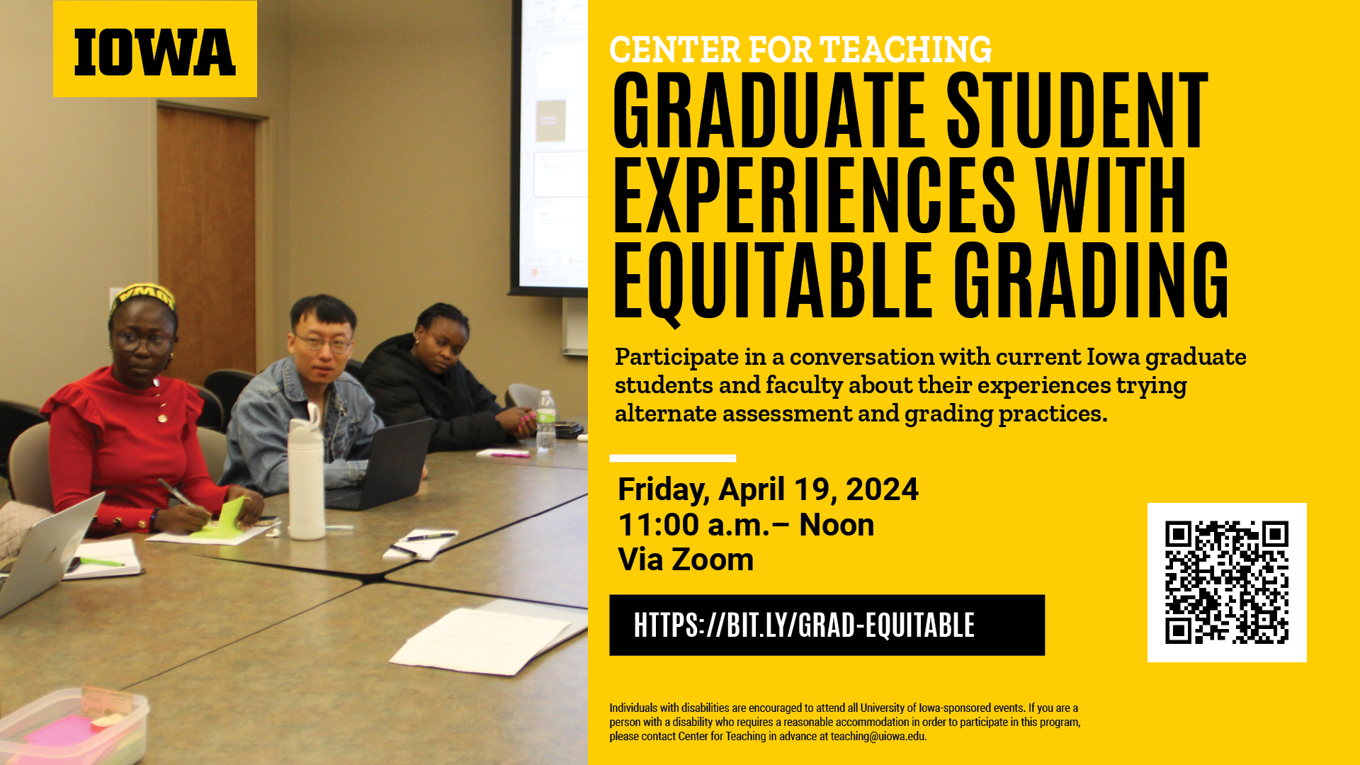 Grad Student Experiences with Equitable Grading on Friday, April 19, at 11 a.m.