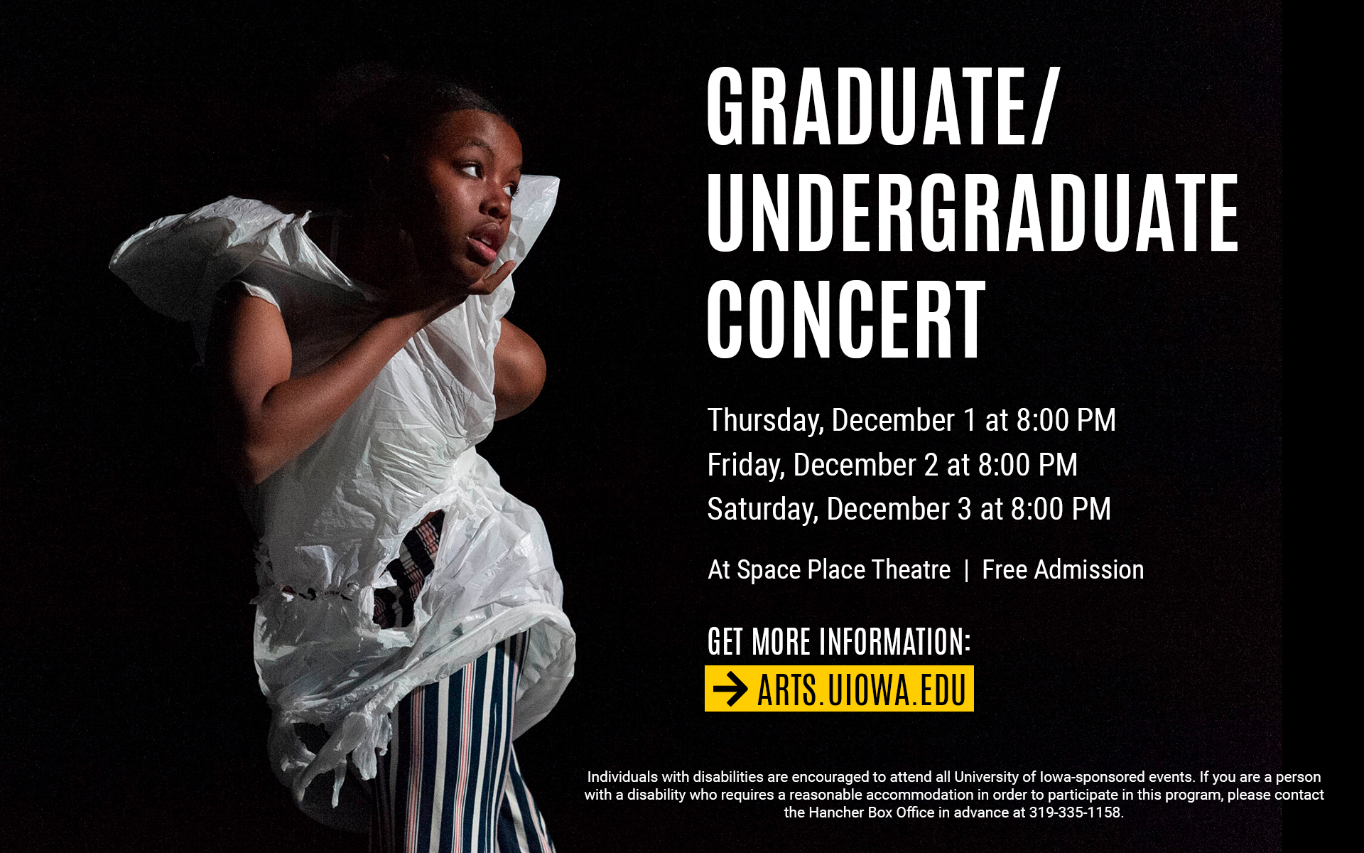 Graduate/Undergraduate Concert December 1 to 3 at 8pm