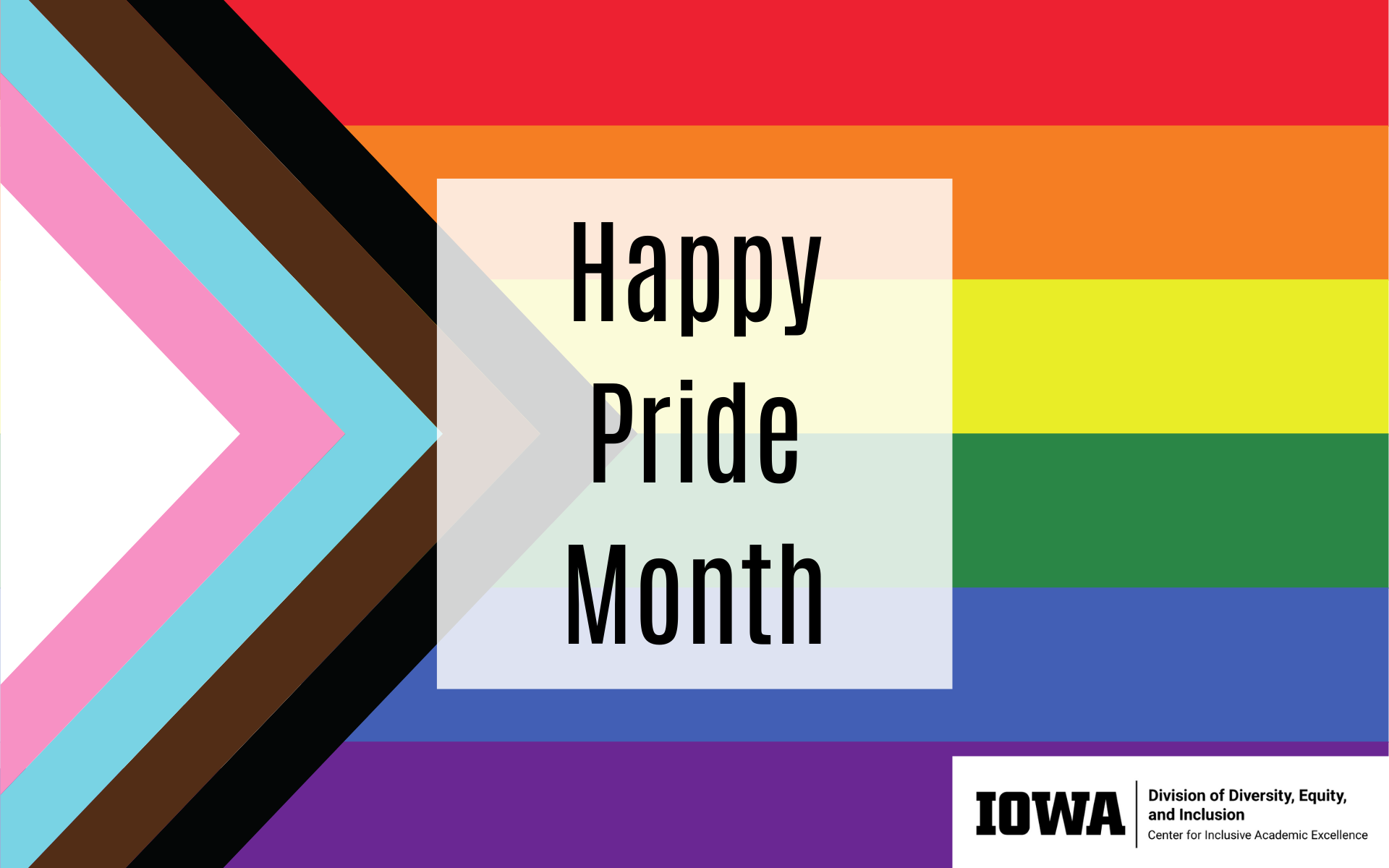 Happy Pride Month over a pride flag