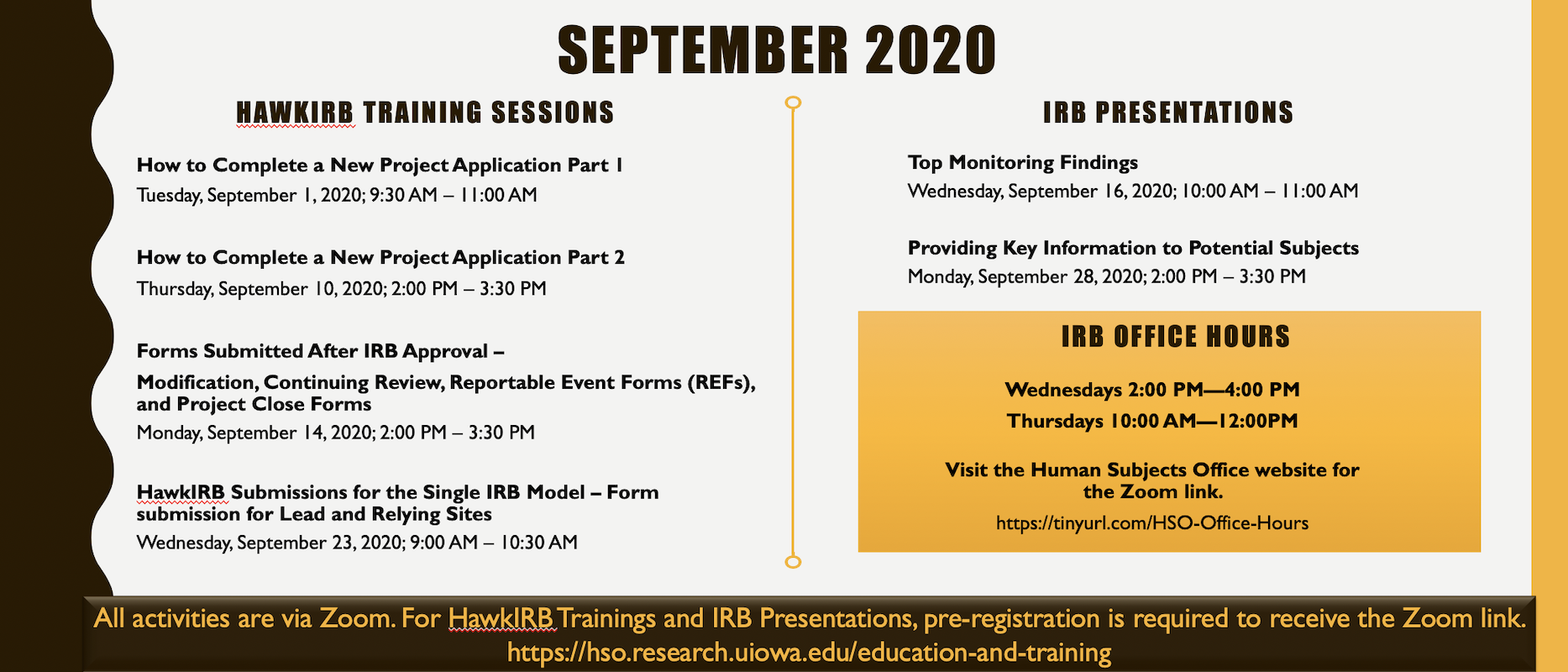 HawkIRB Training Sessions, IRB Presentations, and IRB Office