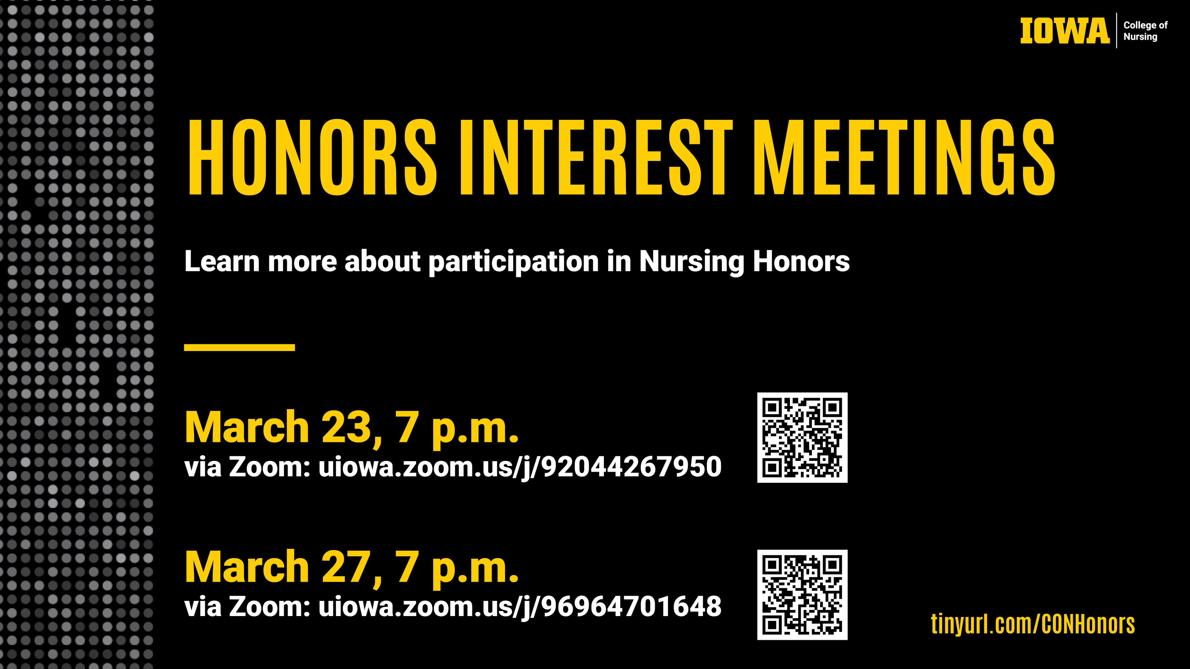 Honors Interest Zoom meetings March 23 & 27, 7 p.m.