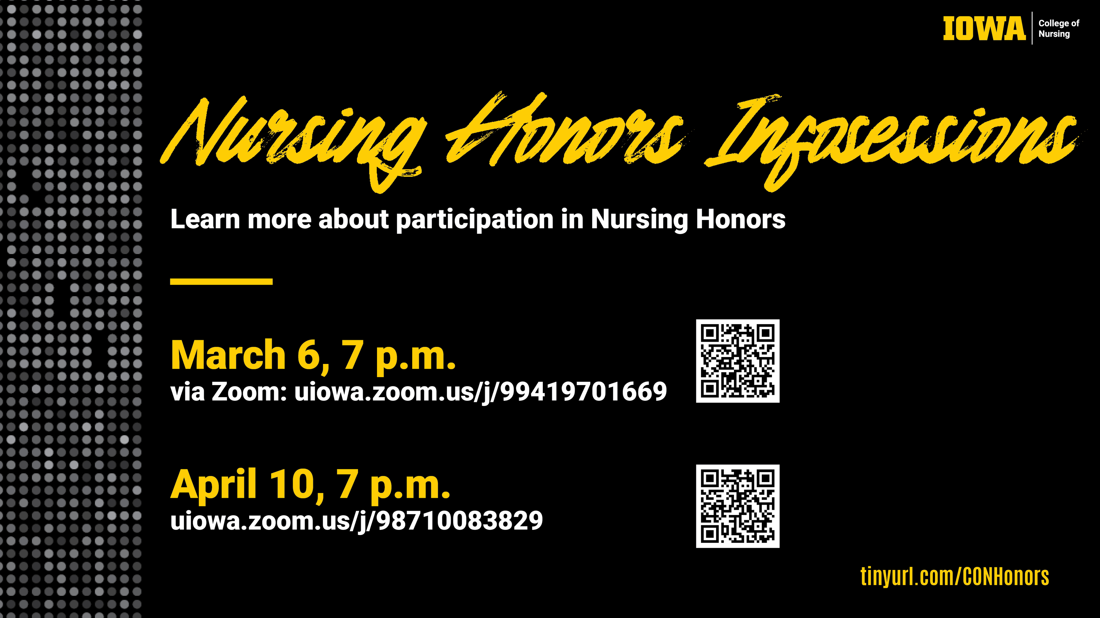 Honors Interest Zoom meetings March 6 & April 10, 7 p.m. via zoom