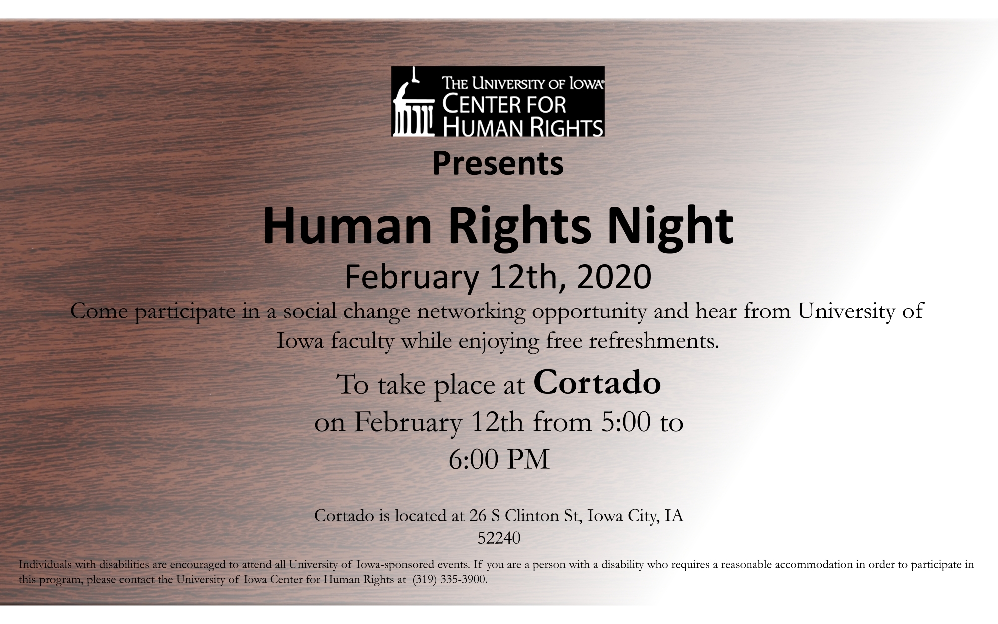 Human Rights Night at Cortado 5-6 PM February 12