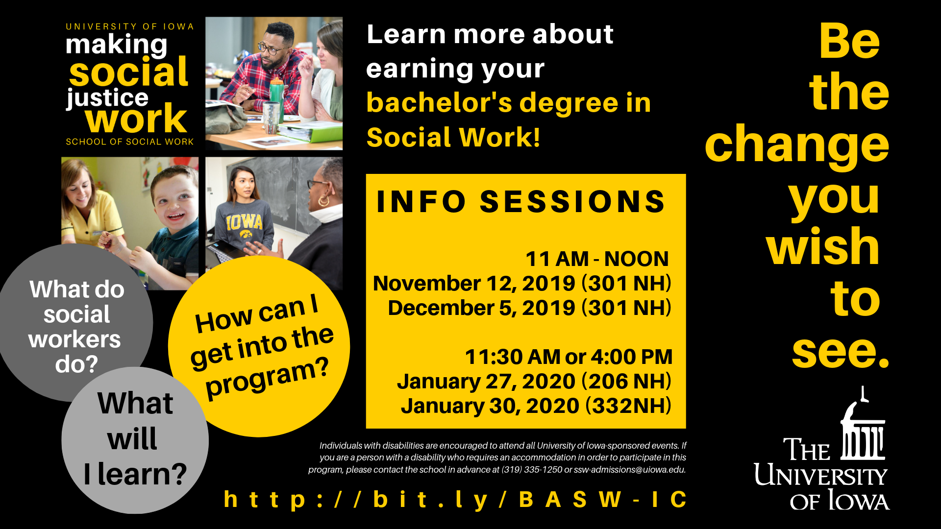 info sessions for Bachelors in Social Work