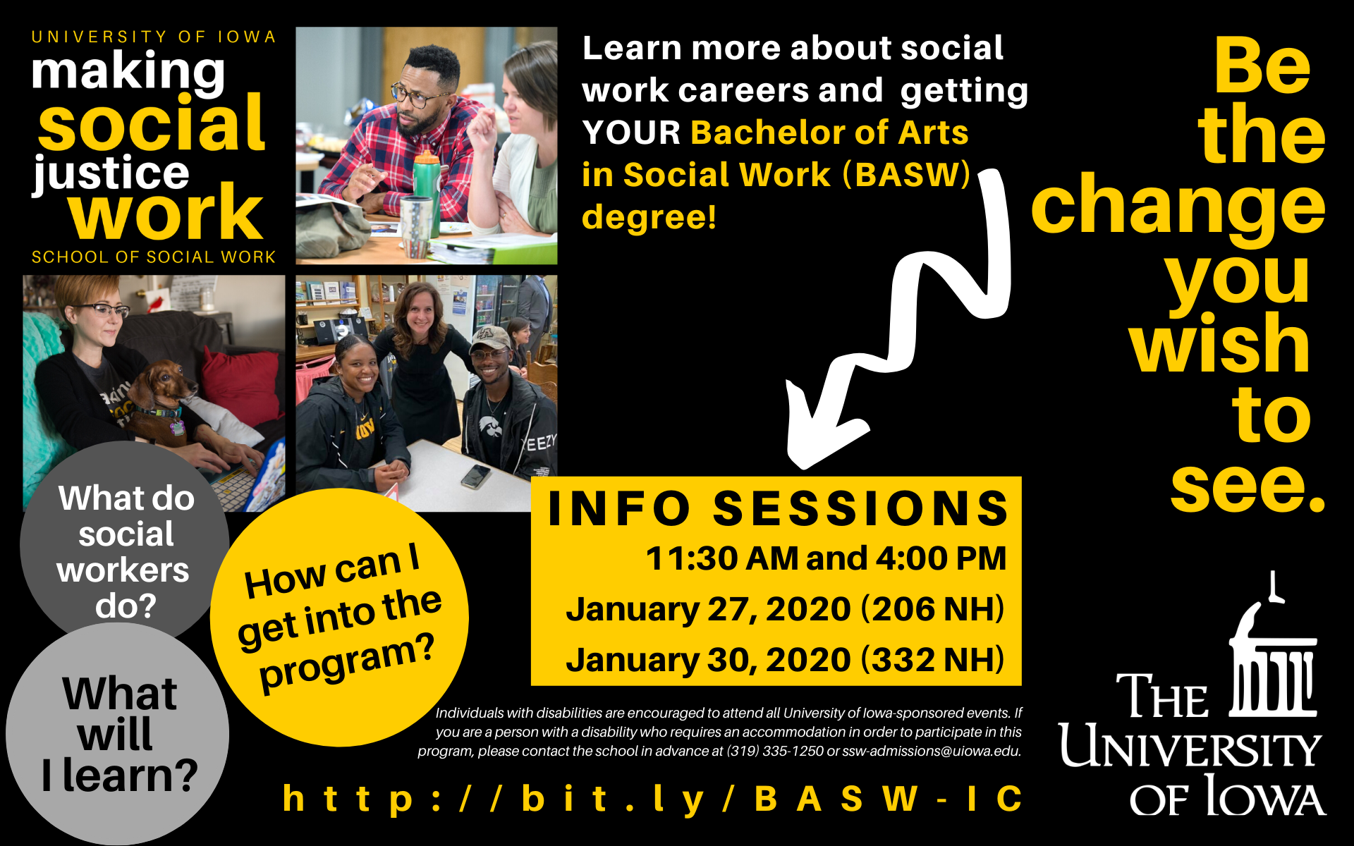 learn about a BASW degree Jan 27 or 30 in North Hall