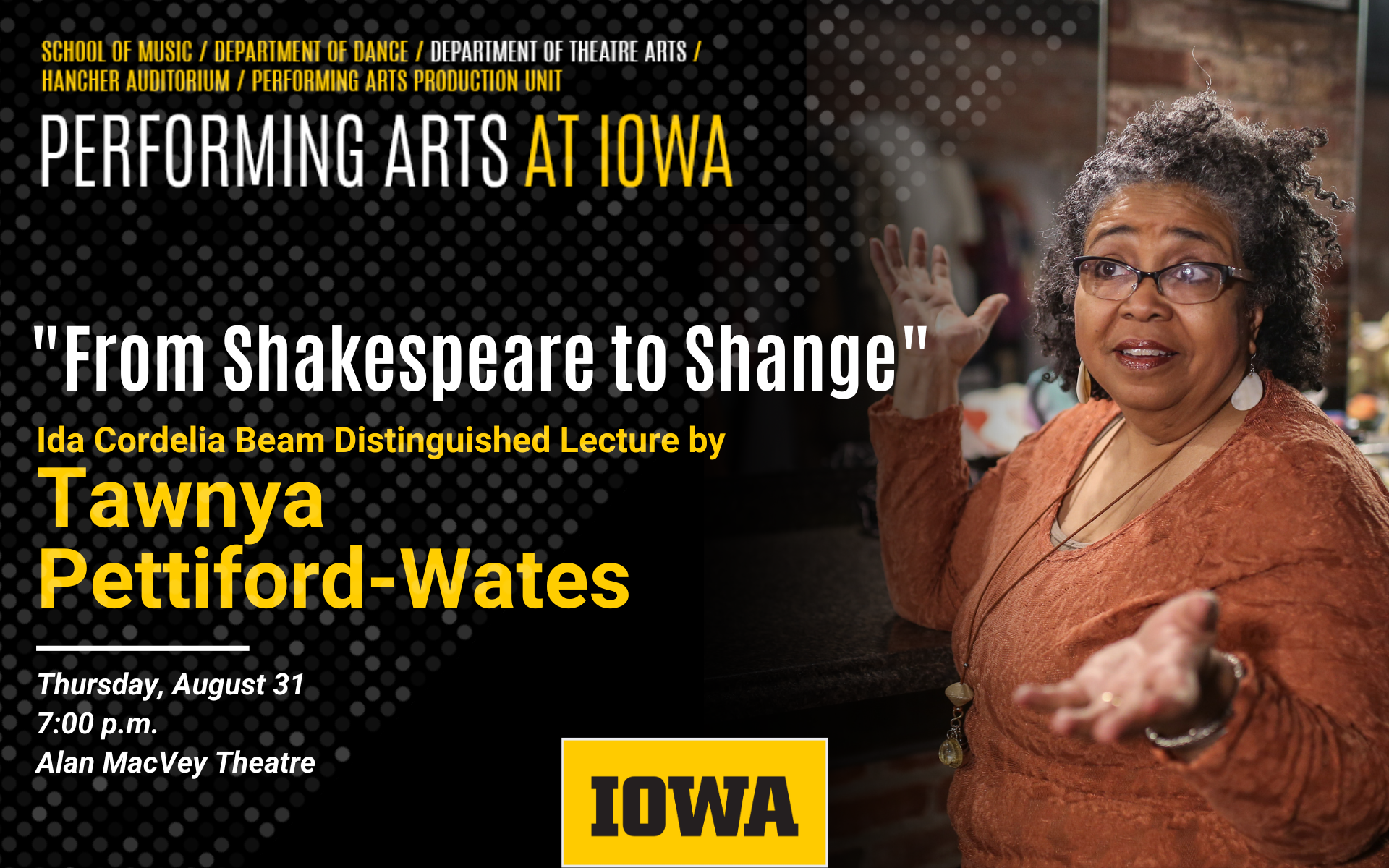 Tawnya Pettiford Wates lecture "from shakespeare to shange" Aug 31