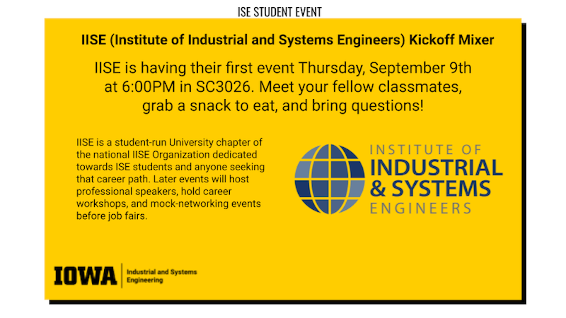 IISE kickoff event details, email hillary-ramaker@uiowa.edu