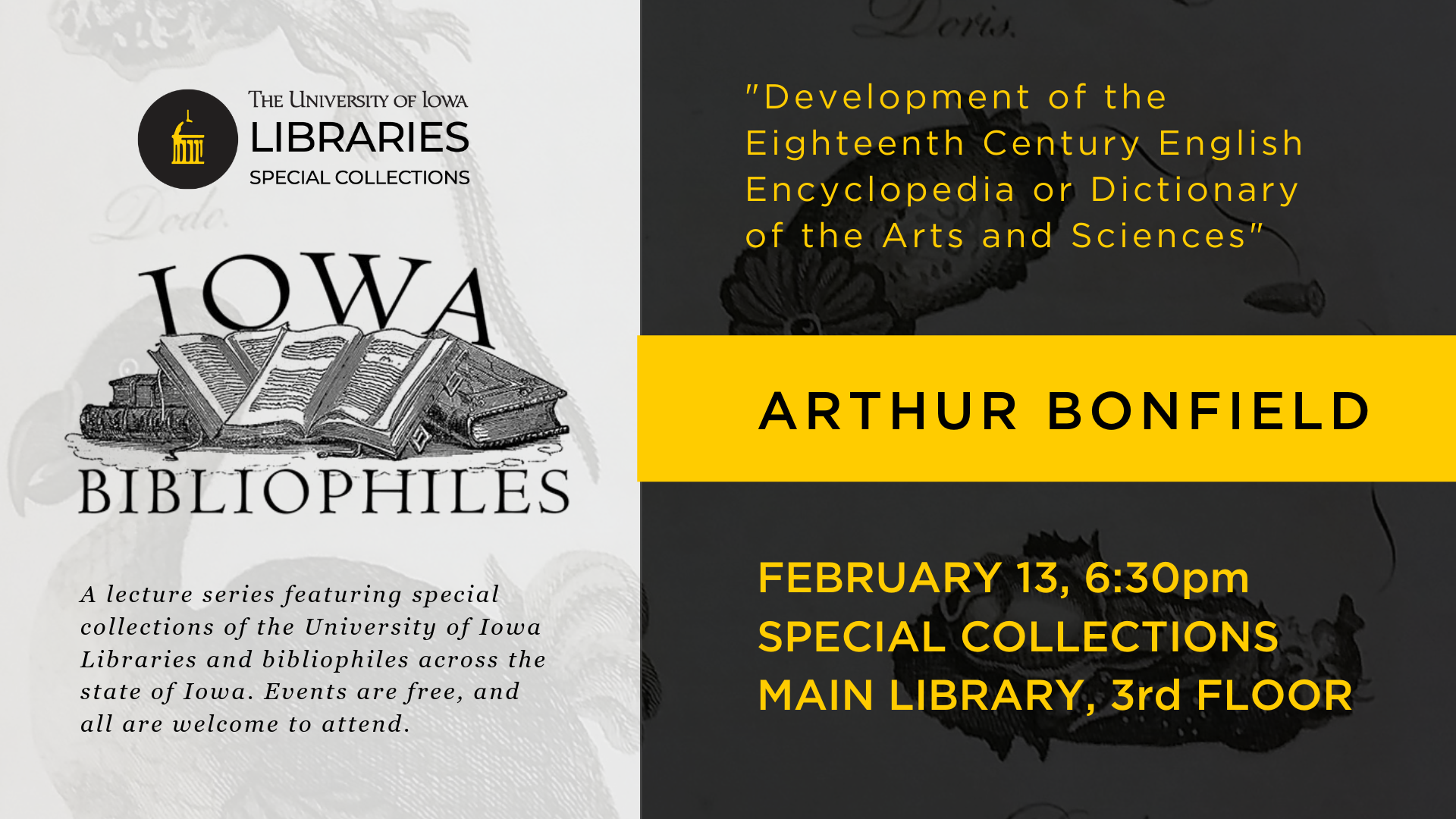 Iowa Bibliophiles Feb 13 6:30 pm