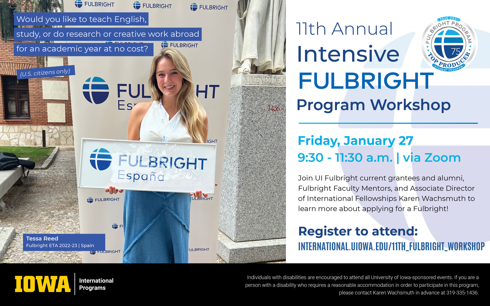 Intensive Fulbright Program Workshop: Jan. 27 9:30-11:30 am