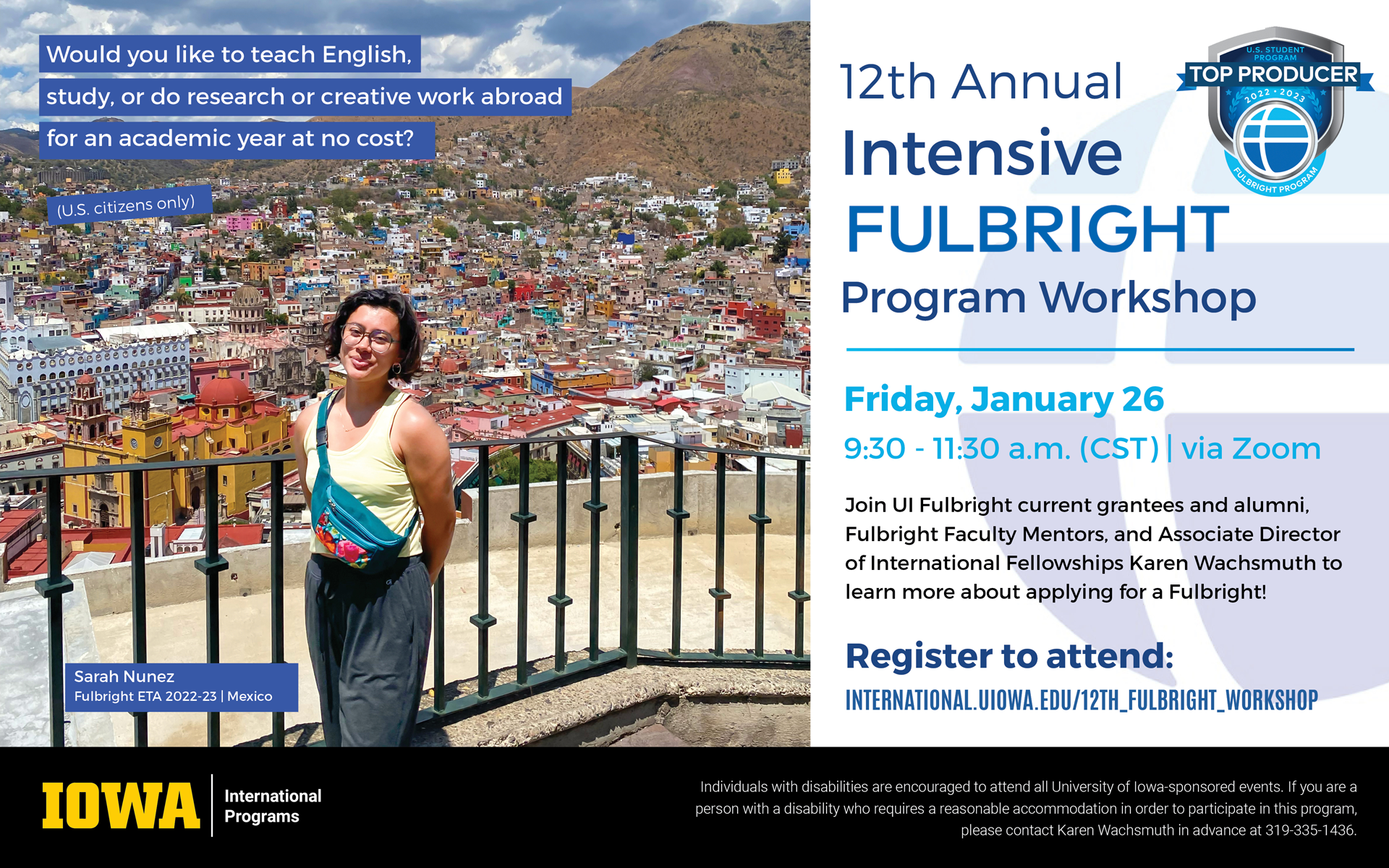 Intensive Fulbright Program Workshop: Jan. 26 9:30-11:30 a.m.