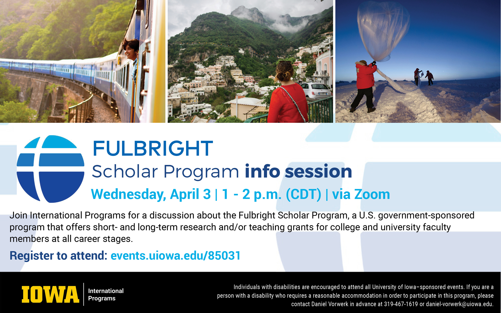 Fulbright Scholar Program Info Session: Wednesday April 3, 1-2 p.m. via Zoom. Register to attend: events.uiowa.edu/85031