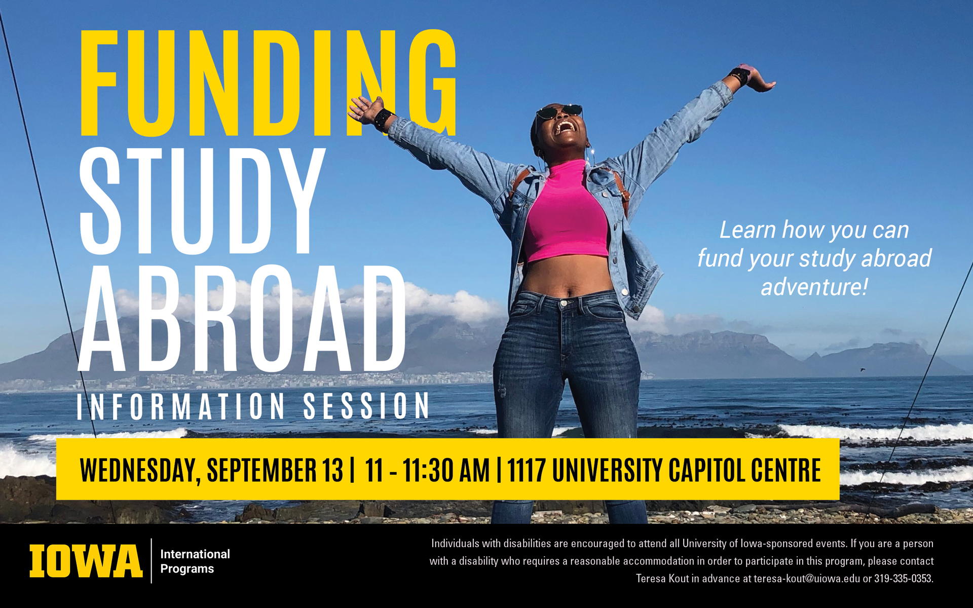 Funding Study Abroad Info Session: Wed. Sept. 13 11-11:30 a.m. at 1117 University Capitol Centre