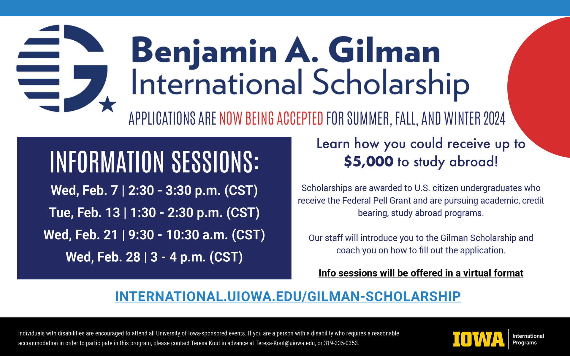 Benjamin A. Gilman International Scholarship: Receive up to $5,000 to study abroad!