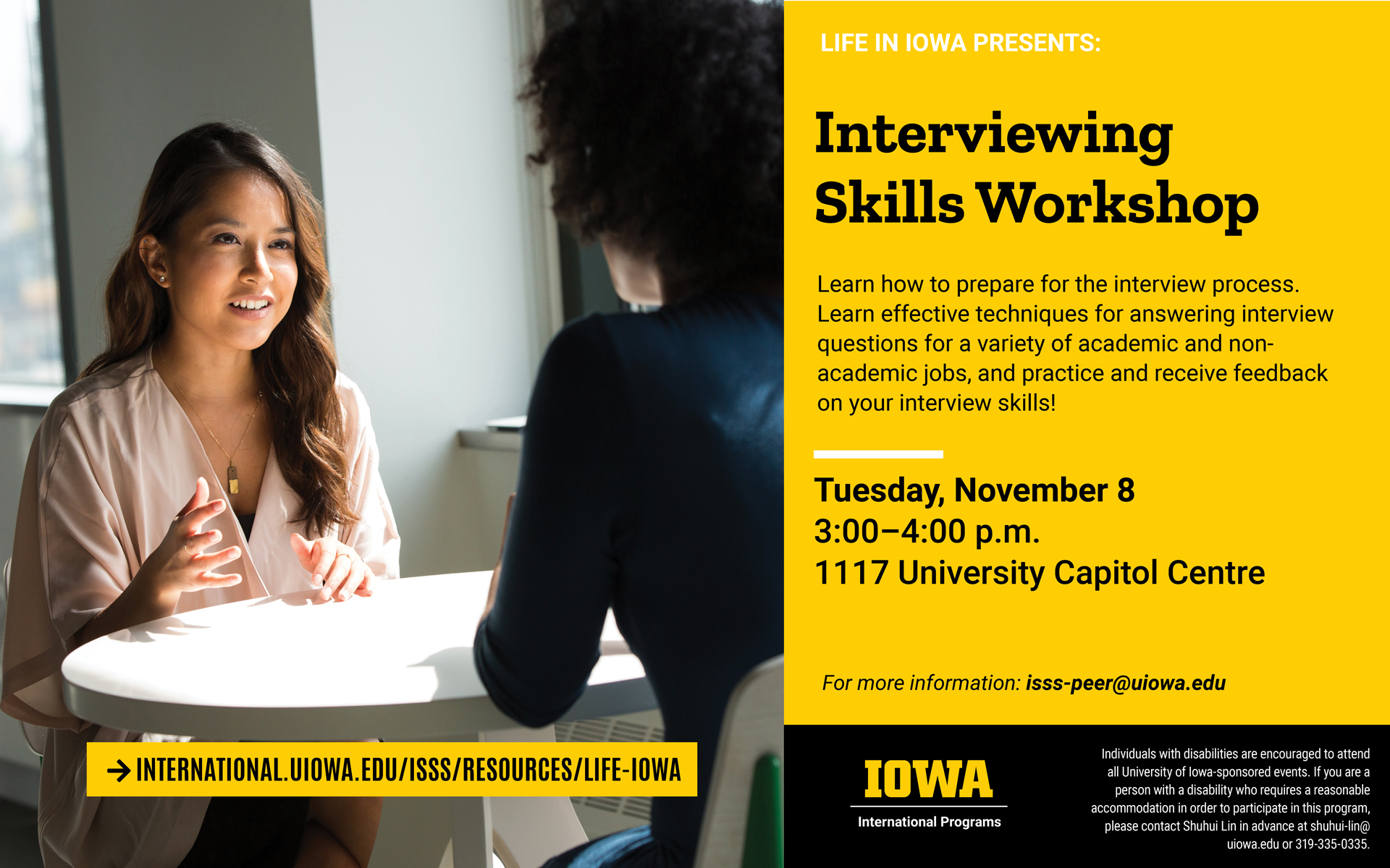 Interviewing Skills Workshop, Tuesday, Nov. 8, 3-4pm