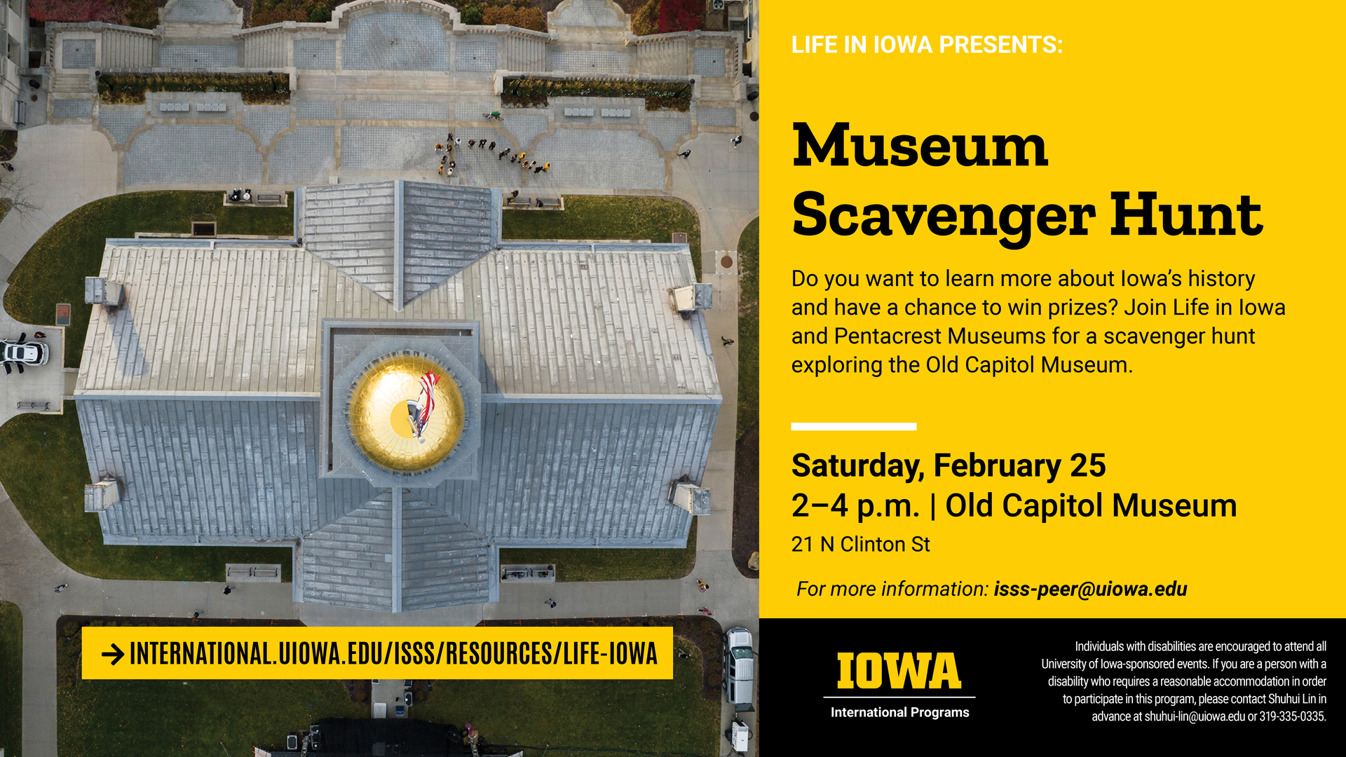 museum scavenger hunt, february 25 at 2 PM, old capitol museum.