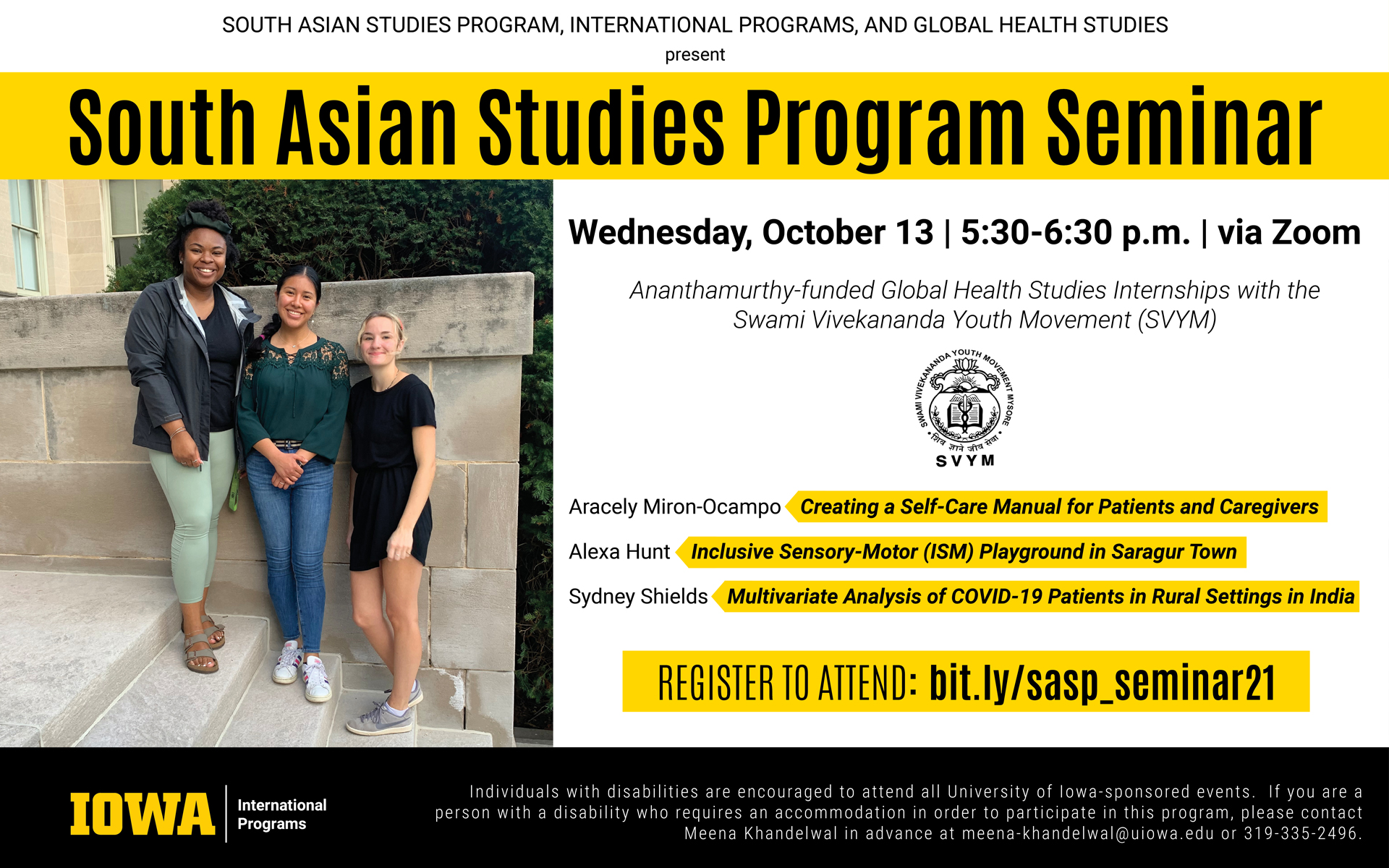 the south asian studies program, international programs, and global heath studies present the south asian studies program seminar on wednesday october 13 from 5 30 to 6 30 p m via Zoom. register to attend at bit.ly/sasp_seminar21