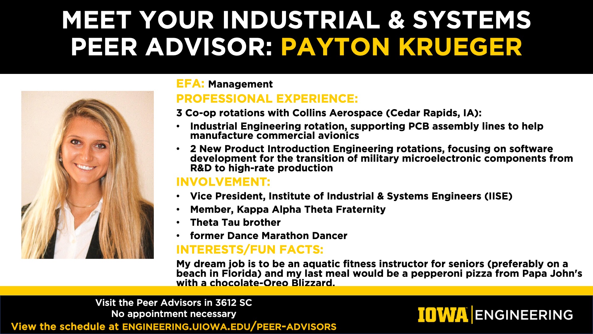 meet payton Krueger, peer advisor