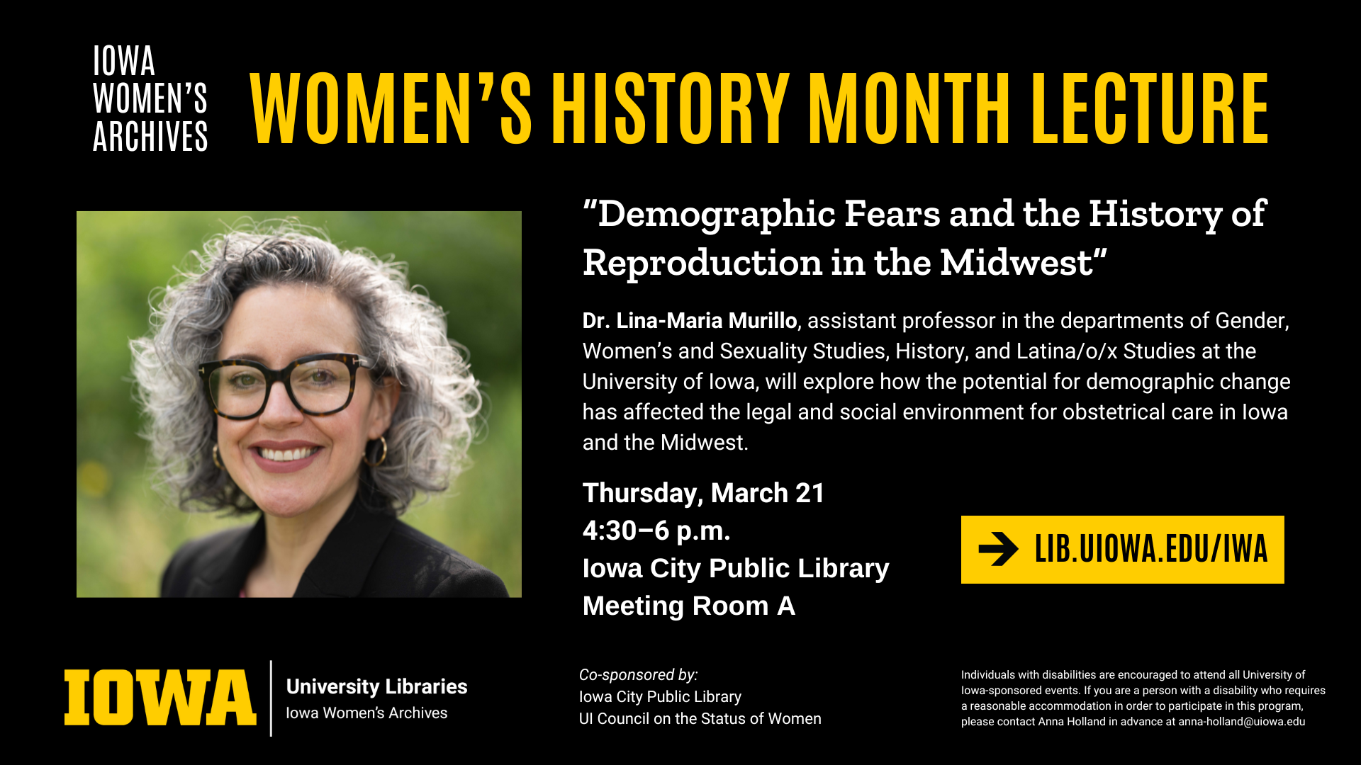 Women's History Month Lecture March 21, 4:30-6 p.m. IC public library room a