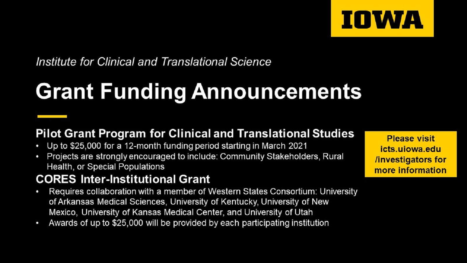 ICTS Grant Funding Announcements - January 2021