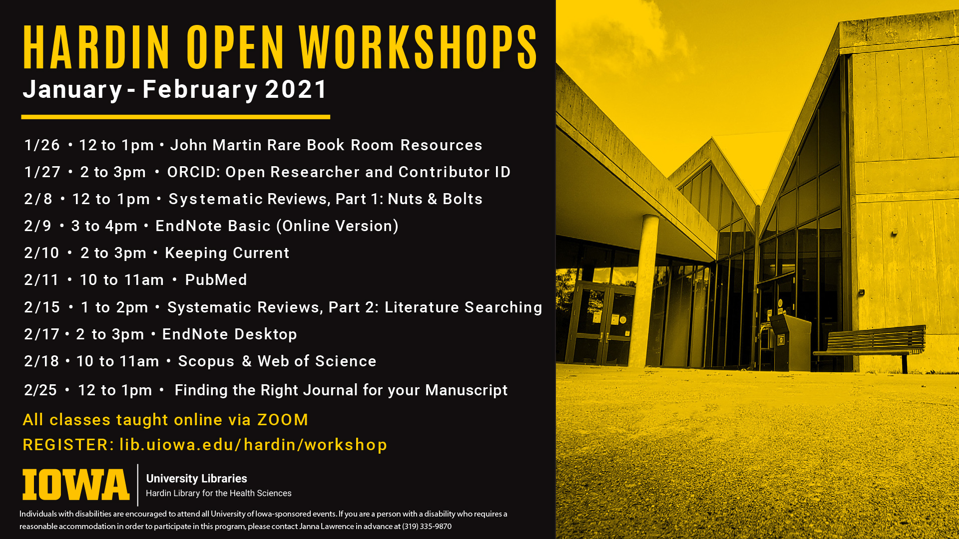 January and February Hardin Open Workshops