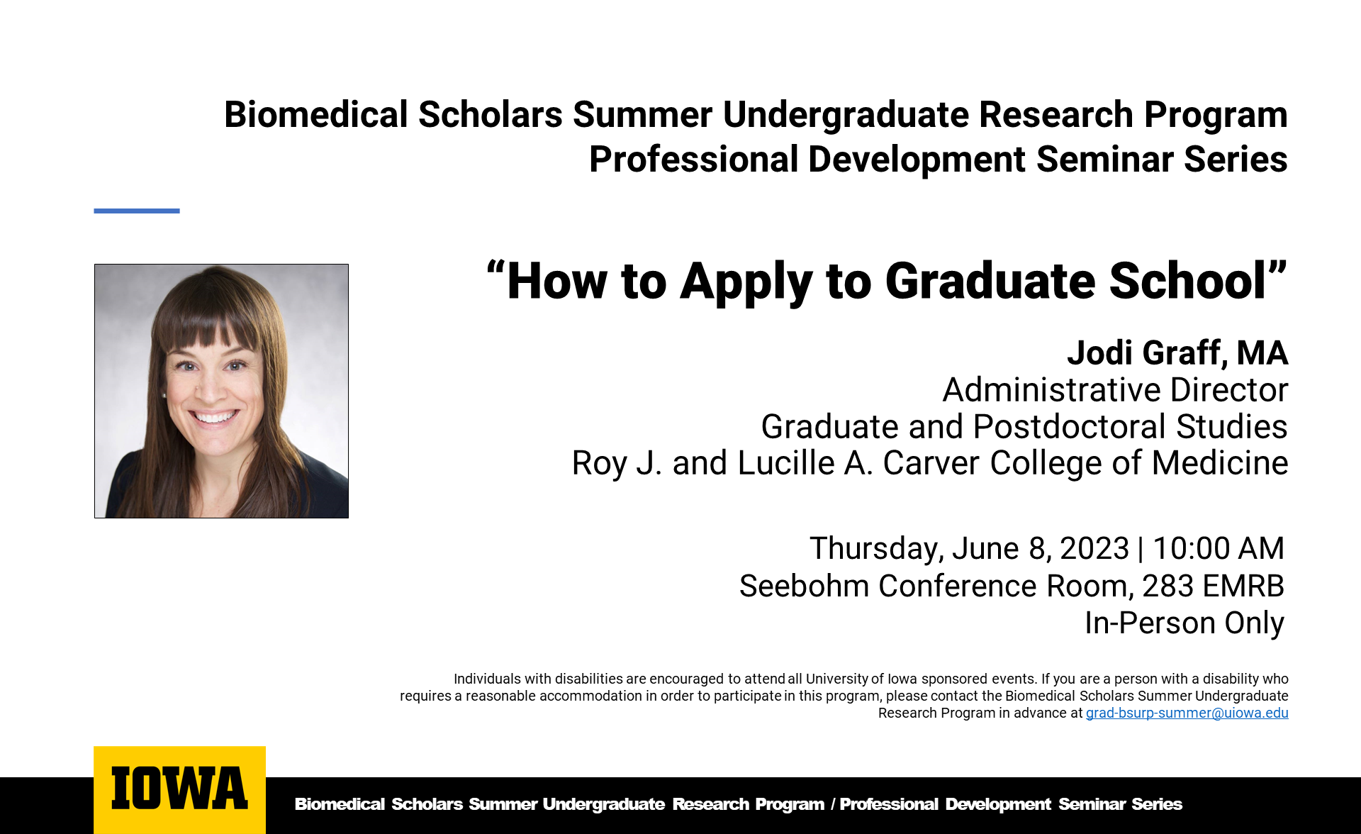 Jodi Graff How to apply to graduate school - BSURP 6/8/23