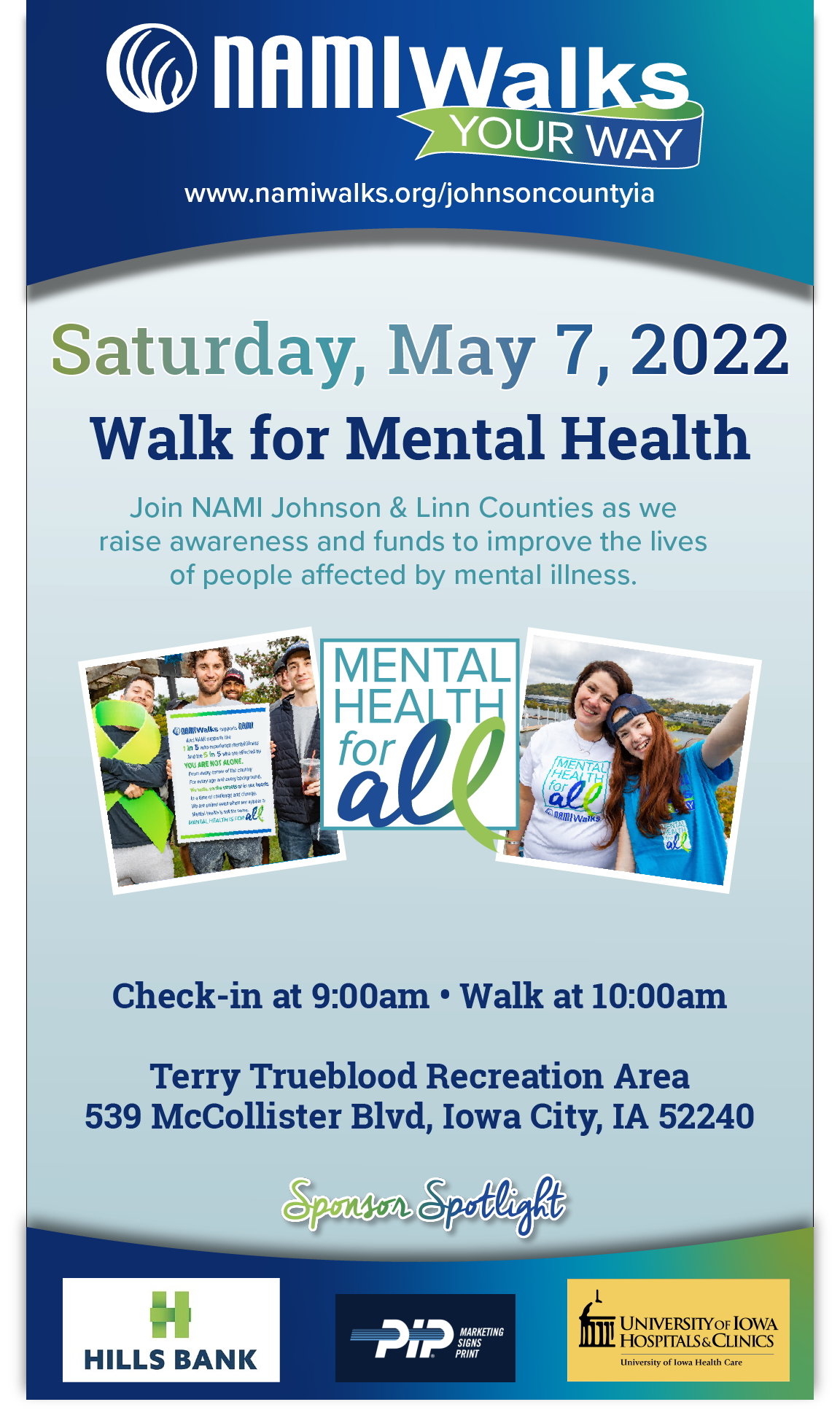 Walk for Mental Health – Saturday, May 7. 9am, Terry Trueblood Recreation Area
