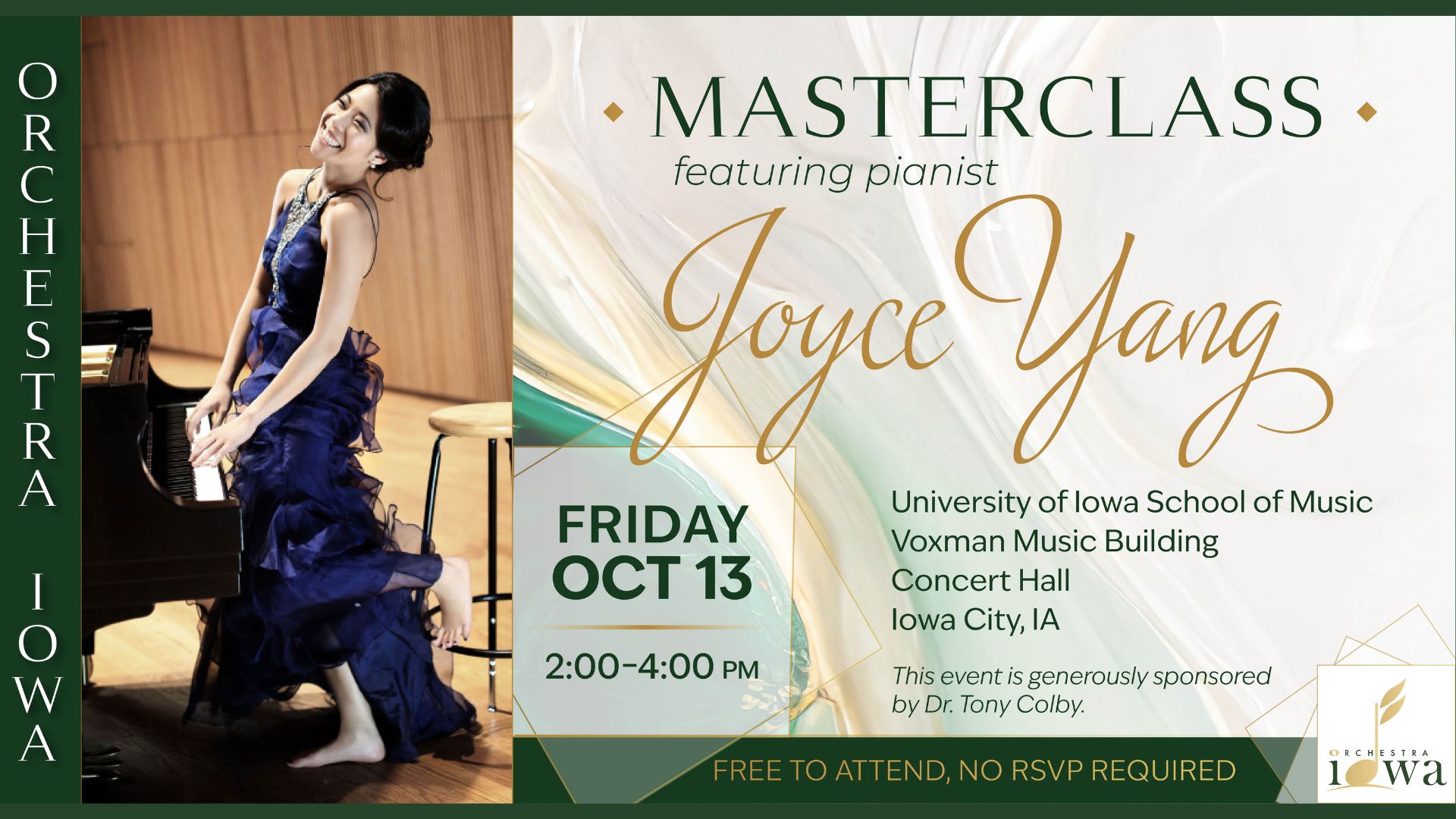 Joyce Yang masterclass October 13 in Concert Hall