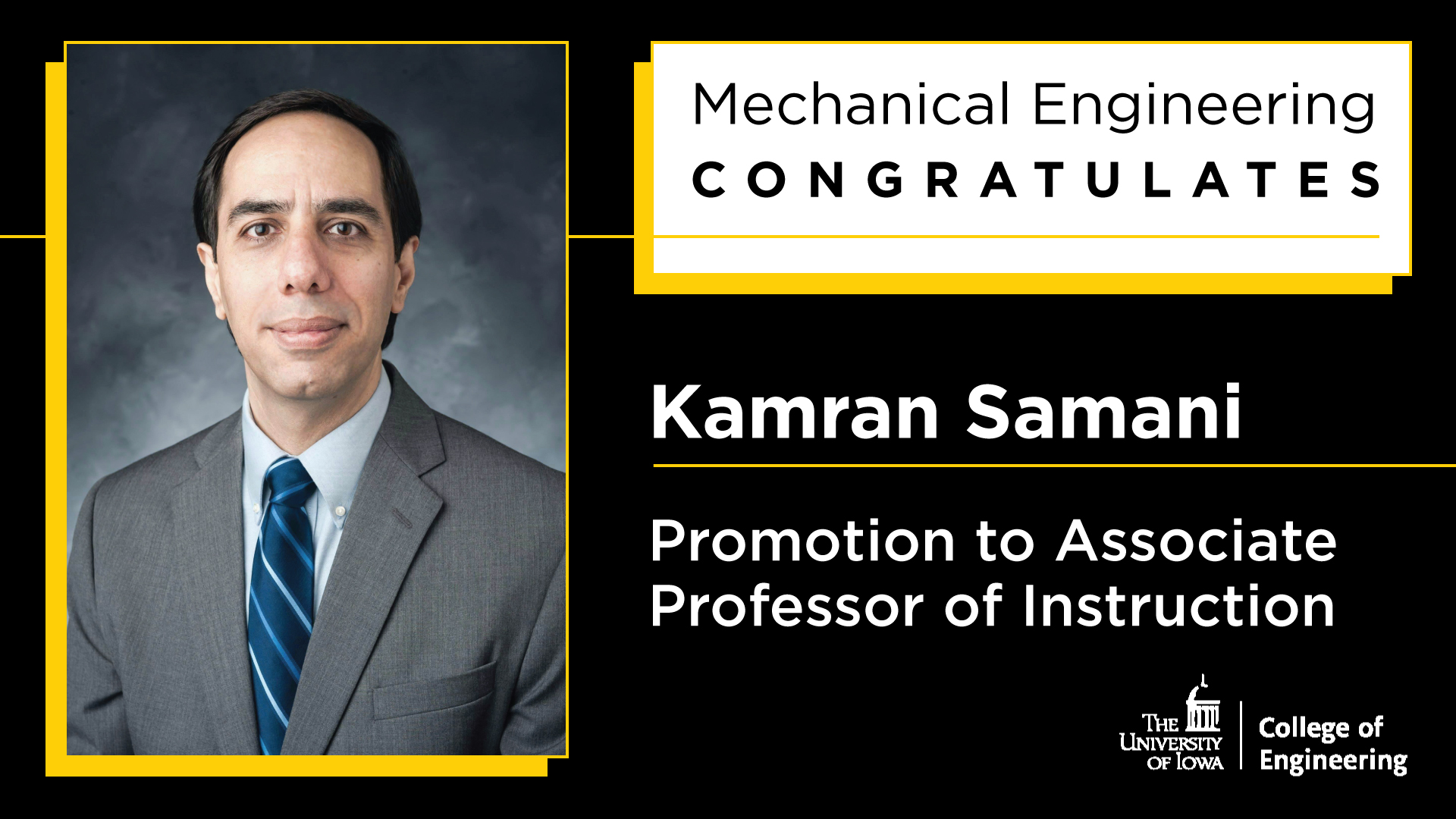 Samani Promote to Associate Prof. of Instruction