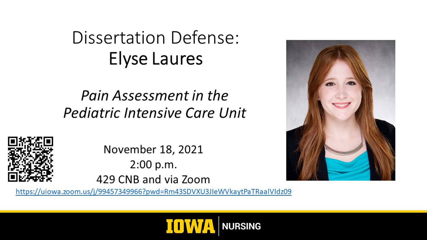 Dissertation Defense, Elyse Laures, November 18, 2021, 2:00 pm, 429 CNB and via Zoom https://uiowa.zoom.us/j/99457349966?pwd=Rm43SDVXU3JIeWVkaytPaTRaalVIdz09 