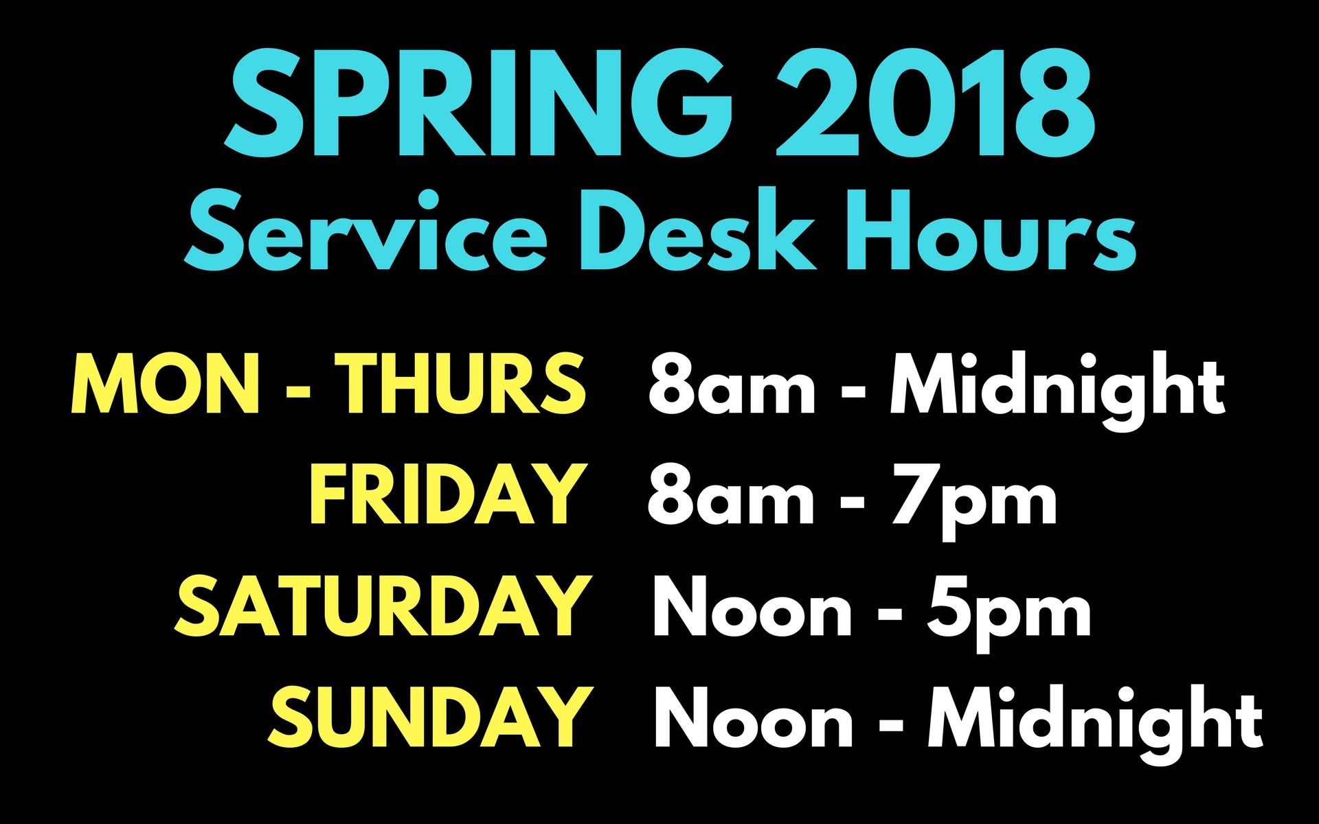 spring 2018 service desk hours
