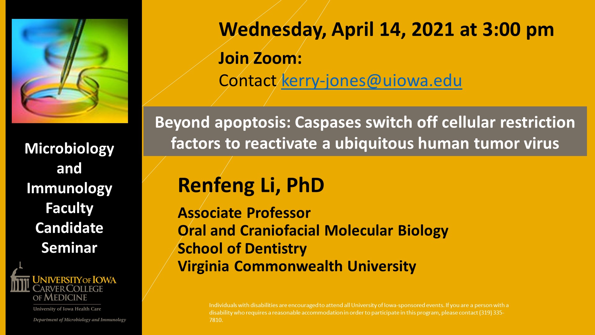 Faculty Candidate - Renfeng Li, PhD April 14 at 3pm