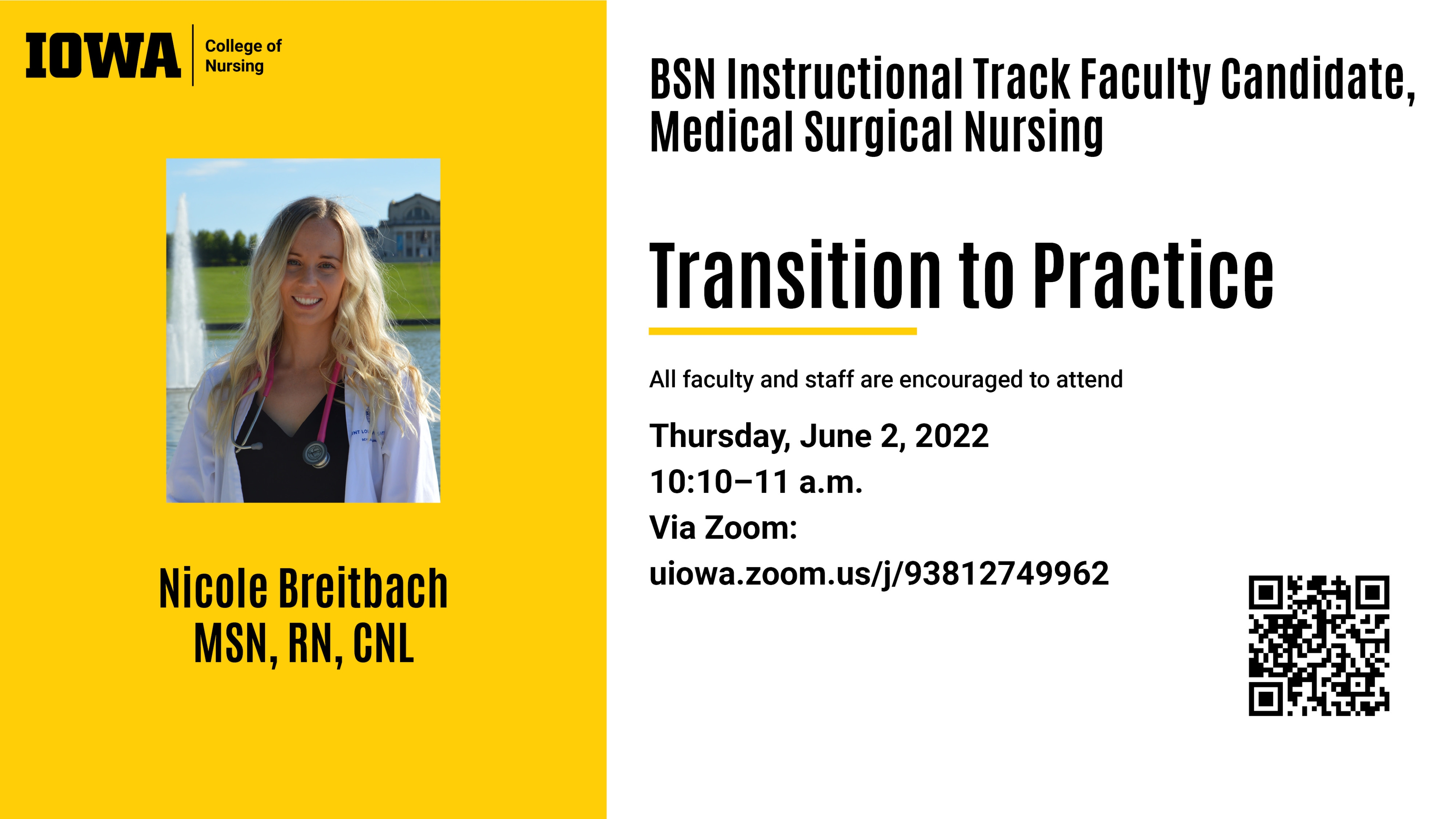 Presentation by Nicole Breitbach, MSN, RN, CNL, BSN Instructional Track Faculty Candidate