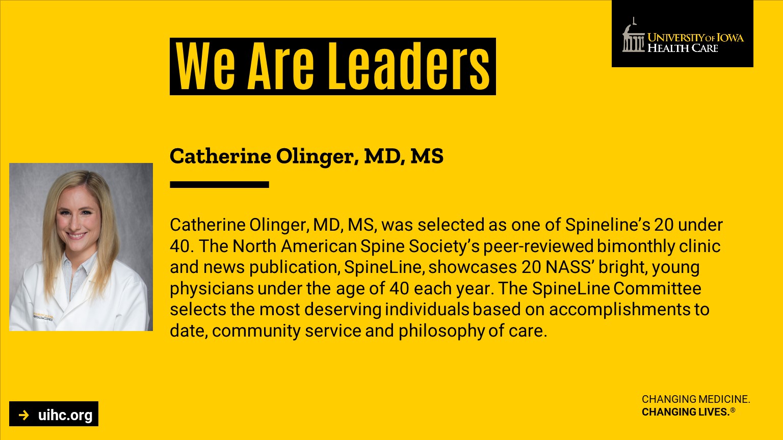 Catherine Olinger, SpineLine, award