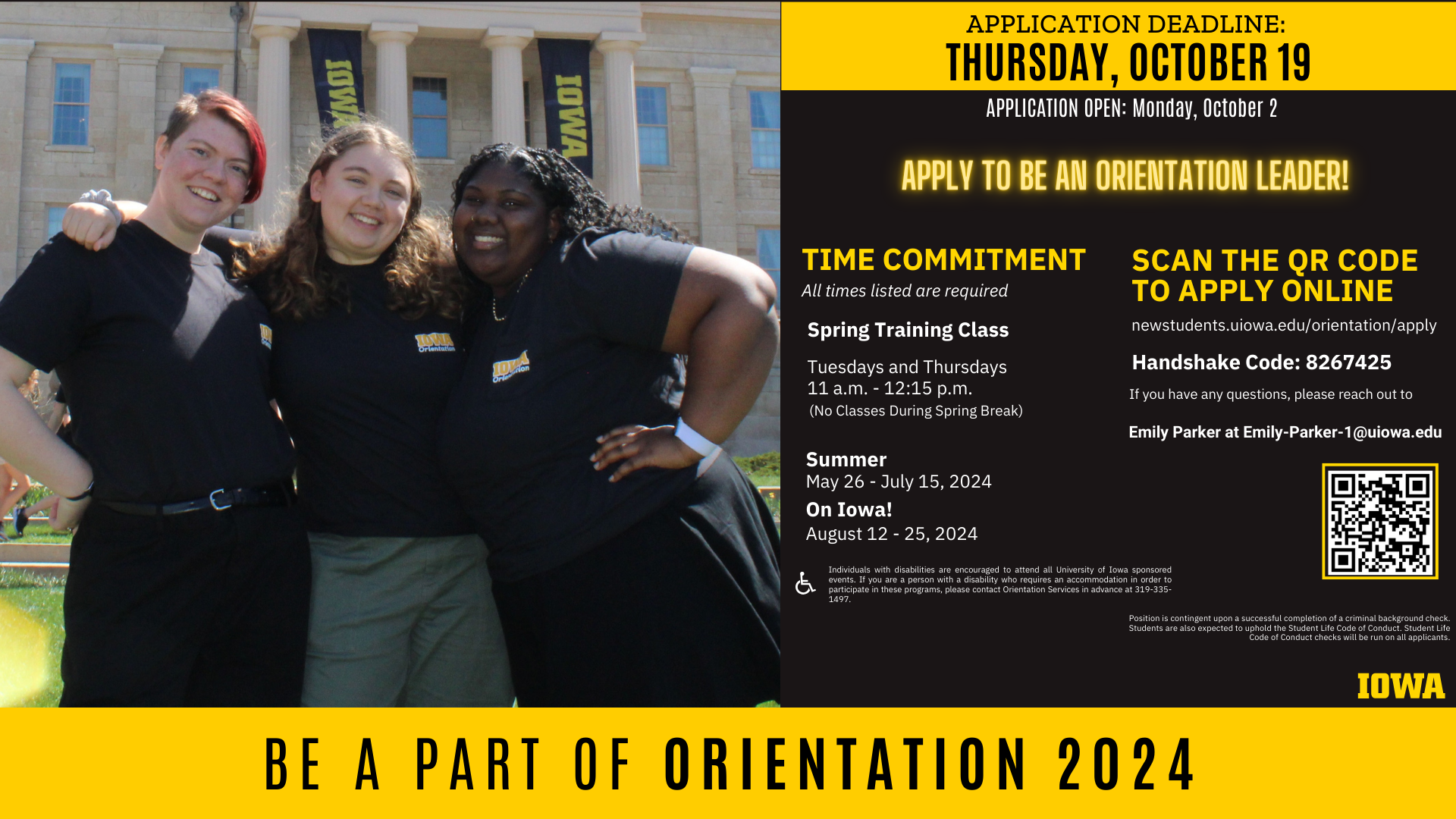 Flyer to apply to be an orientation leader