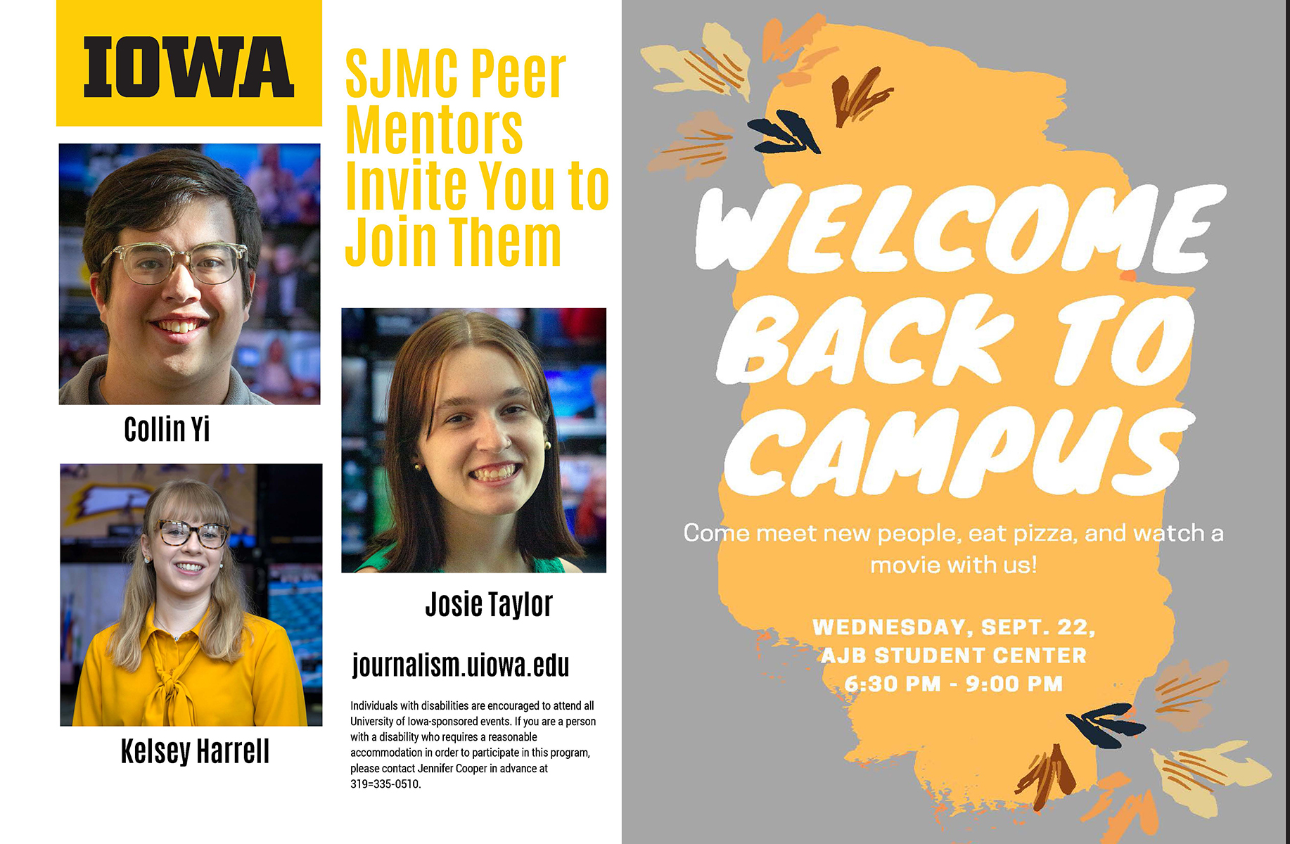 SJMC Student Mentors invite you to a Welcome Back to Campus event Wednesday Sept 22