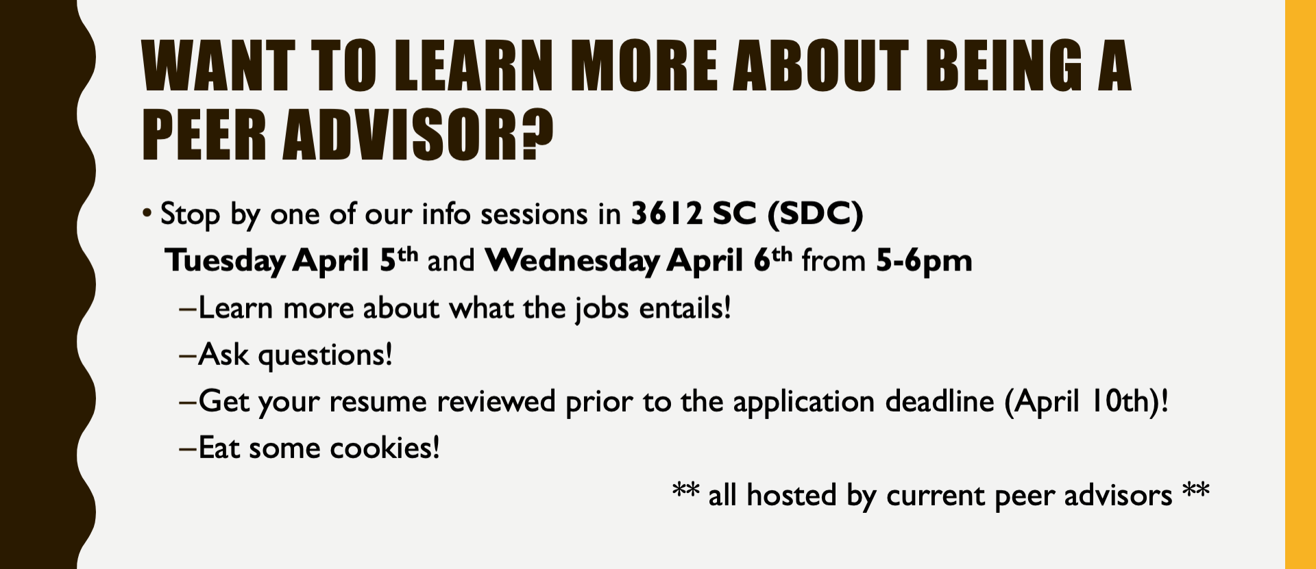 Want to learn more about being a peer advisor?