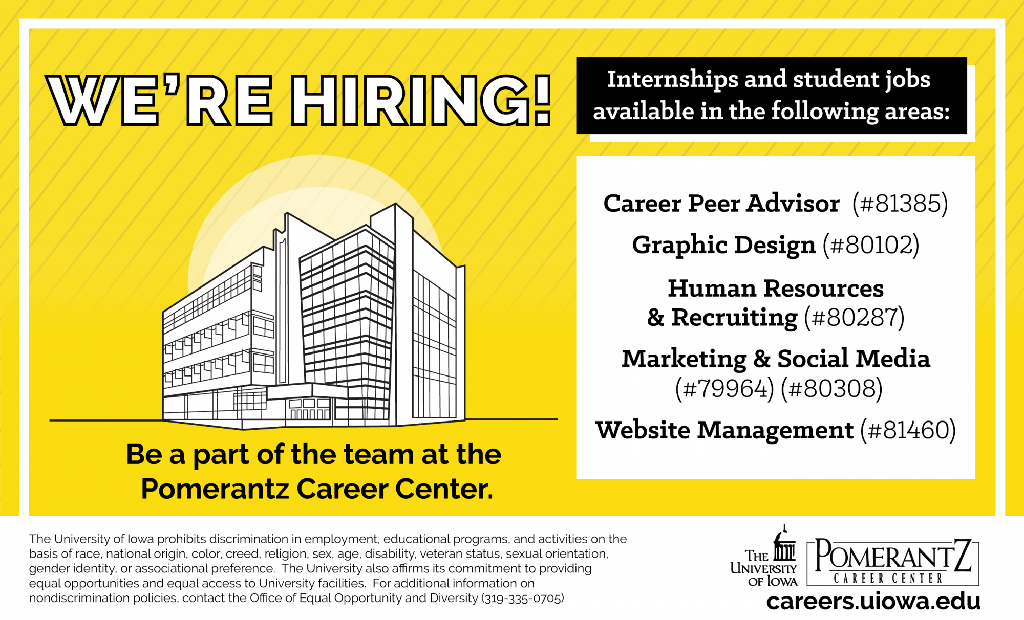 Pomerantz Career Center is hiring students. Search UI-Pomerantz Center on HireaHawk.com for full details.