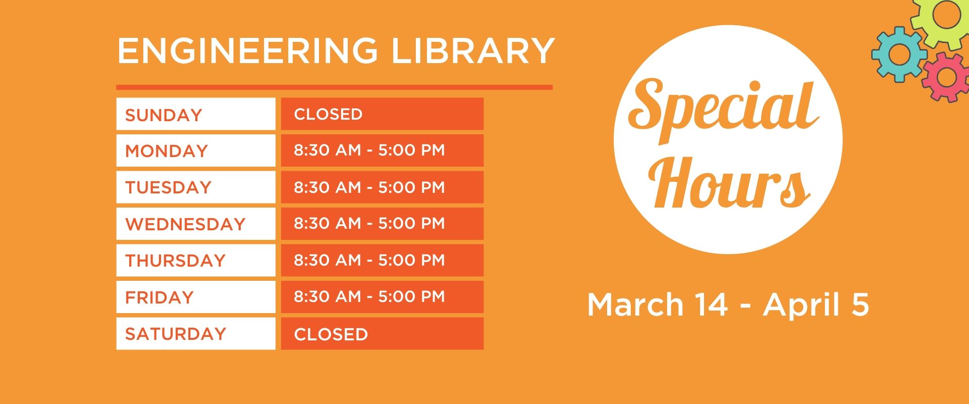 Engineering Library Special hours