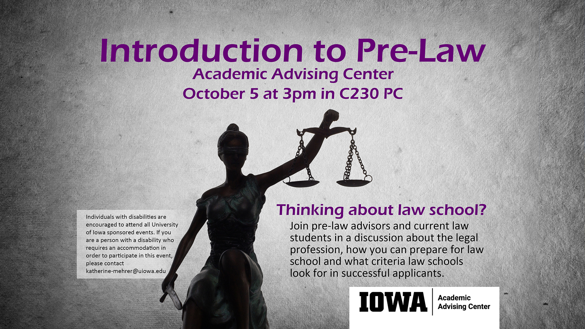Pre-law session October 5 at 3pm in C230 PC