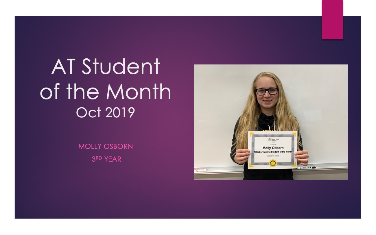 Athletic Training Student of the Month, Oct 2019, Molly Osborn 